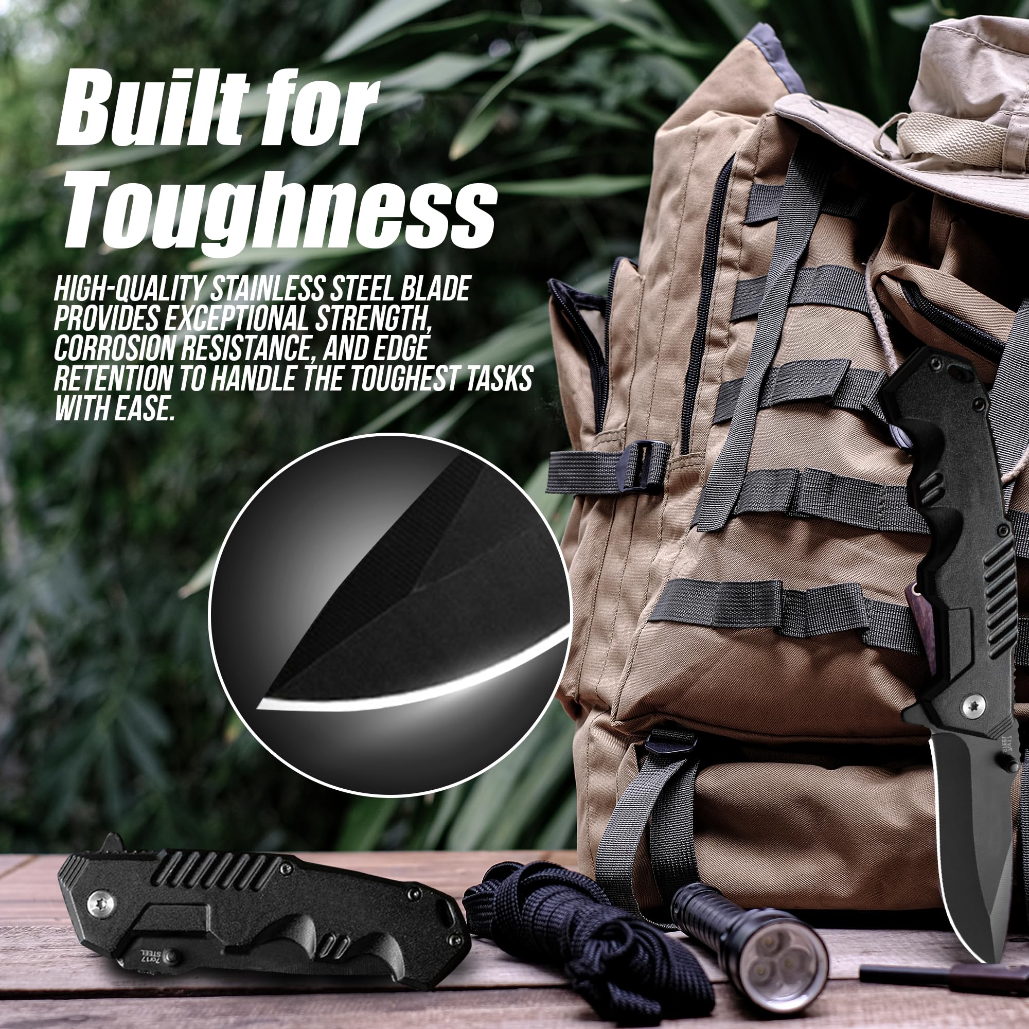 AOSILEY Pocket Folding Knife with Stainless Steel Point Lock Blade Knives and Lightweight Lockback Multi-Tool for Camping, Outdoor, Hunting,Survival and EDC