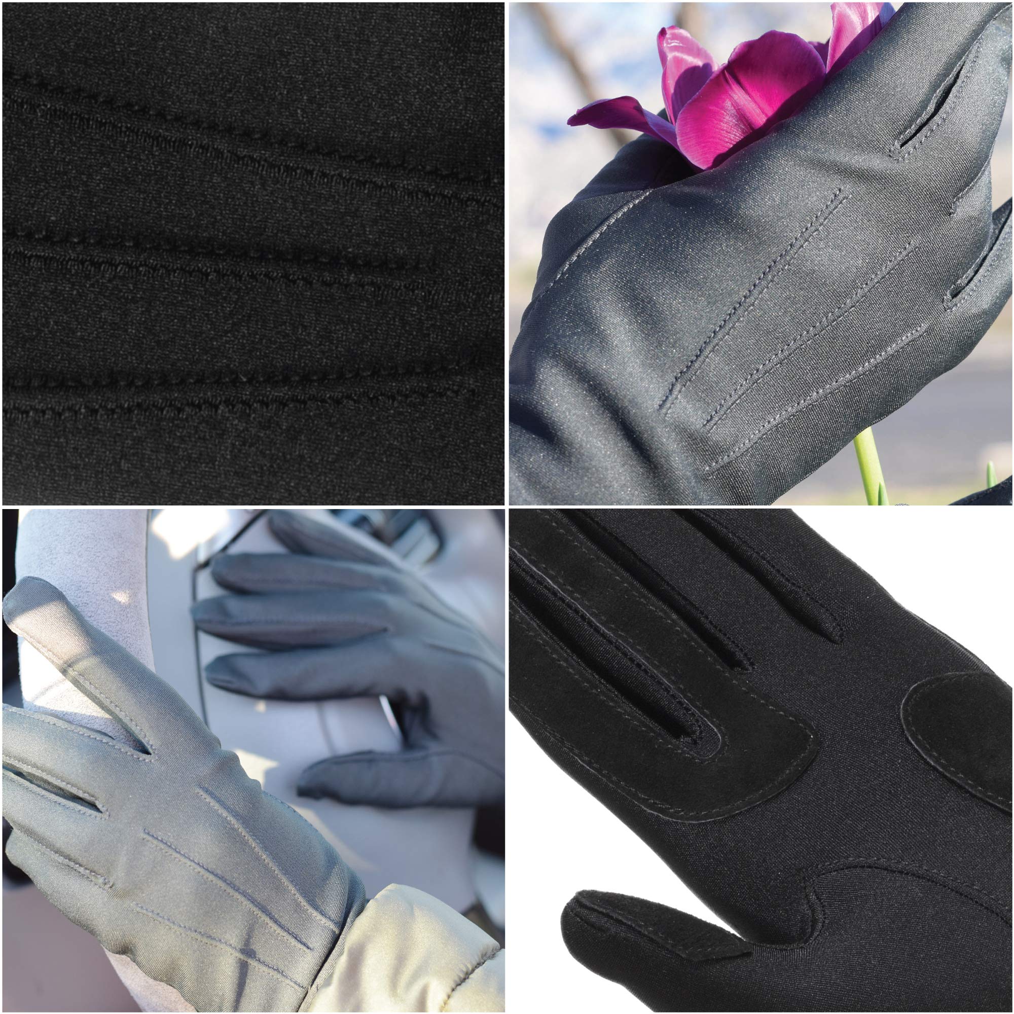 Isotoner Women's Spandex Cold Weather Stretch Gloves - Winter smarTouch Driving Gloves with smartDri Water Repellant - Faux Leather Grip, Black