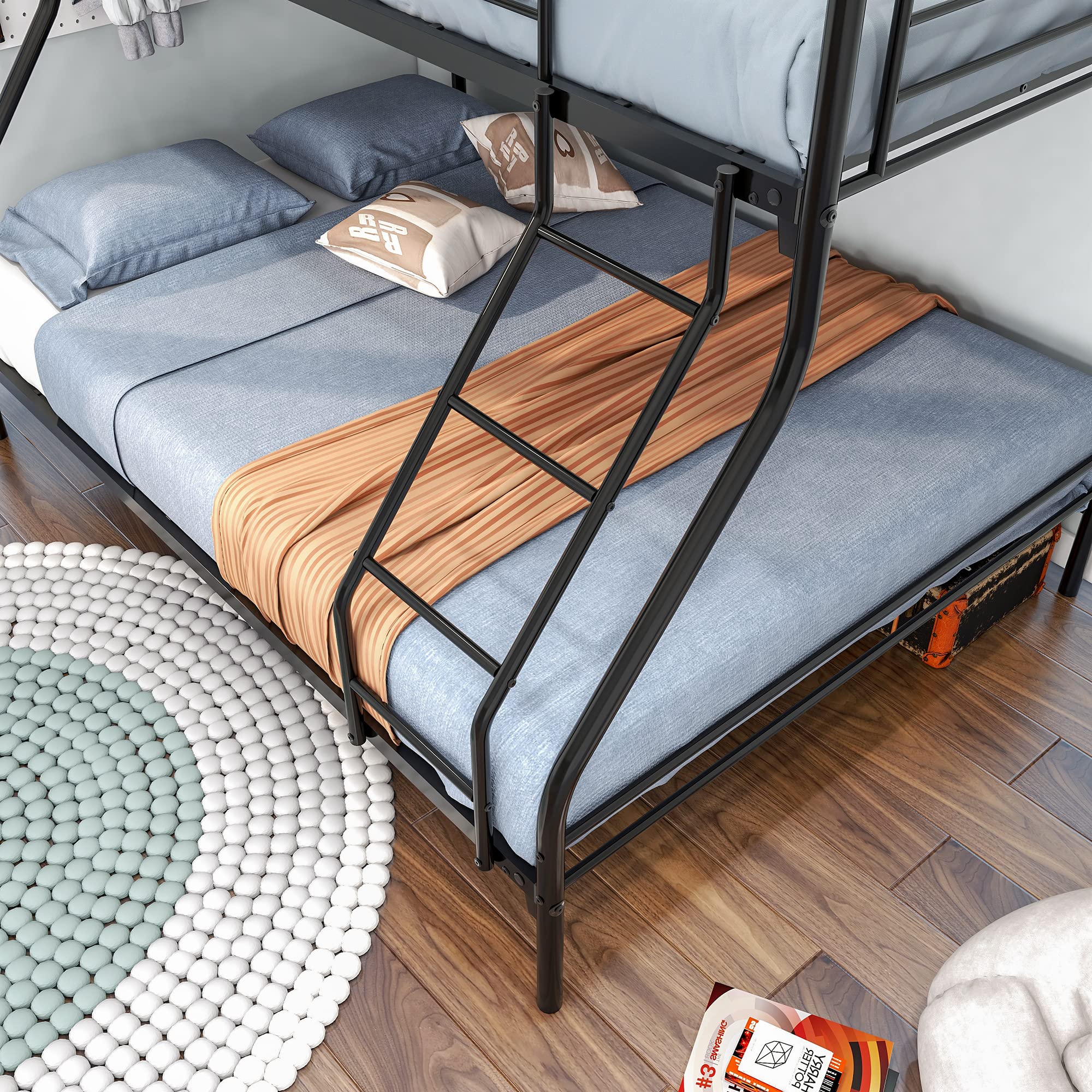 LostCat Twin Over Full Metal Bunk Bed,Heavy Duty Bunk Beds Frame w/Enhanced Upper-Level Guardrail and Ladders Suitable for Kids/Teen/Adults,No Box Spring Needed,Easy Assembly,Black