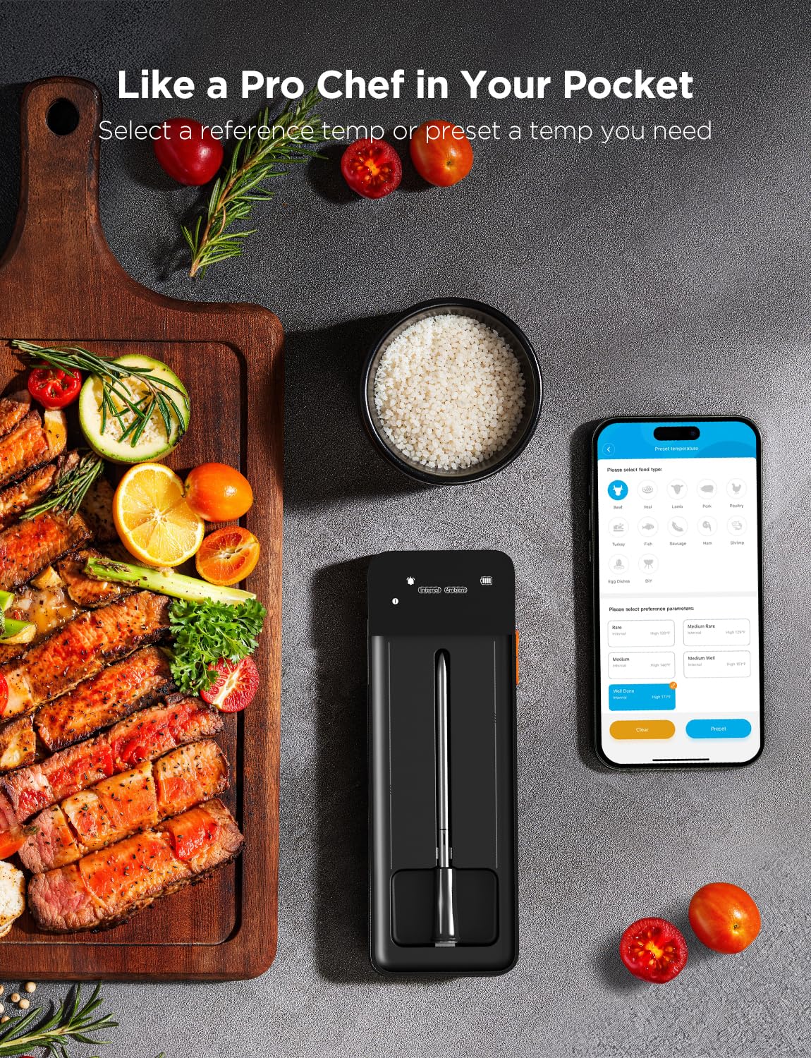 GoveeLife Digital Meat Thermometer Wireless with WiFi Bluetooth, Food Thermometer for Cooking, Long Range Probe Monitoring, Rechargeable Base, APP Alerts Recipes for BBQ, Oven, Grill, Smoker