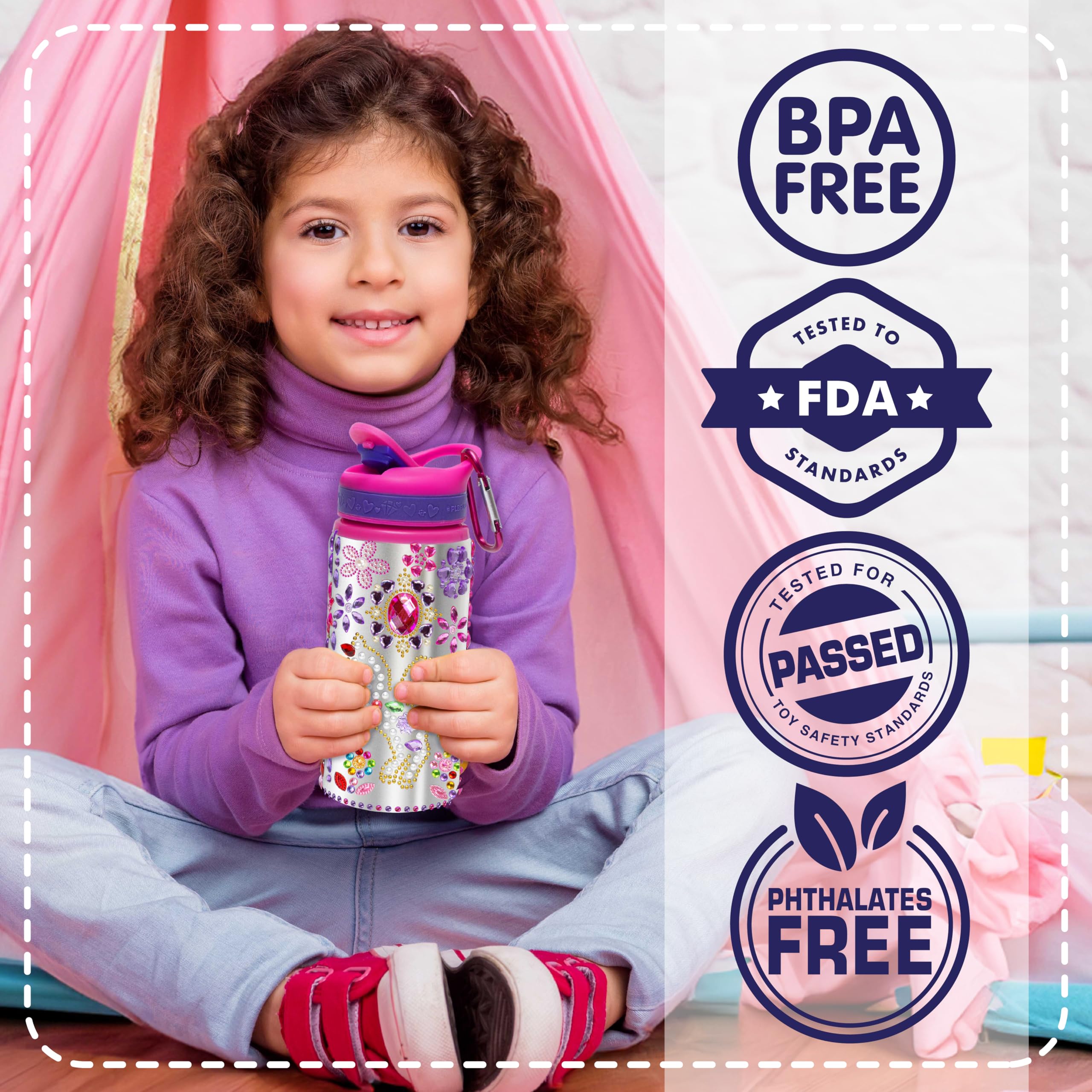 PURPLE LADYBUG Decorate Your Own Water Bottle Kits for Girls - 5 6 7 8 Year Old Girl Gifts, Girl Birthday Easter Gifts for Kids, Arts and Crafts for Kids Ages 6-8 Girls Water Bottles for School Girls