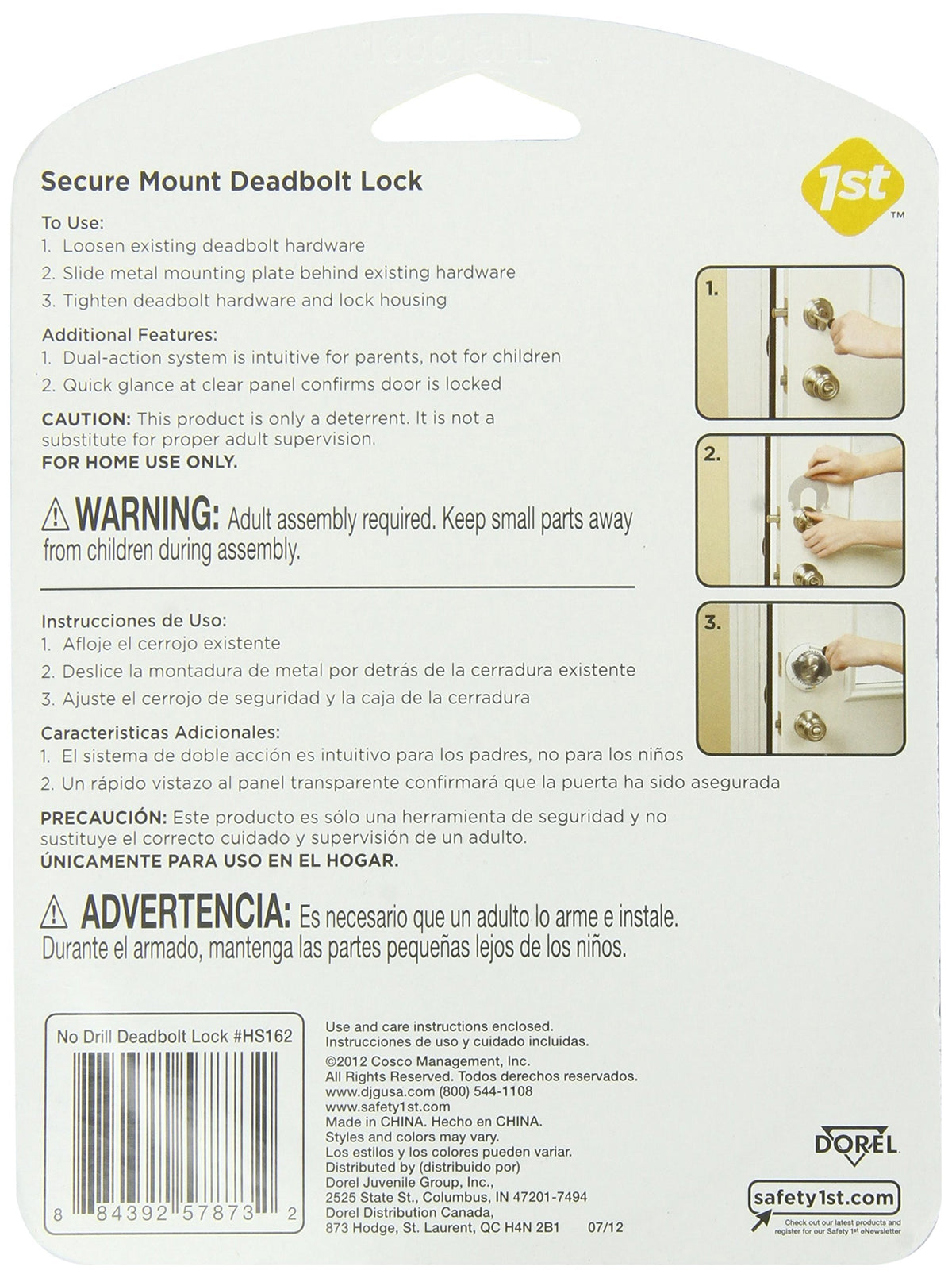 Safety 1st Secure Mount Deadbolt Lock,White