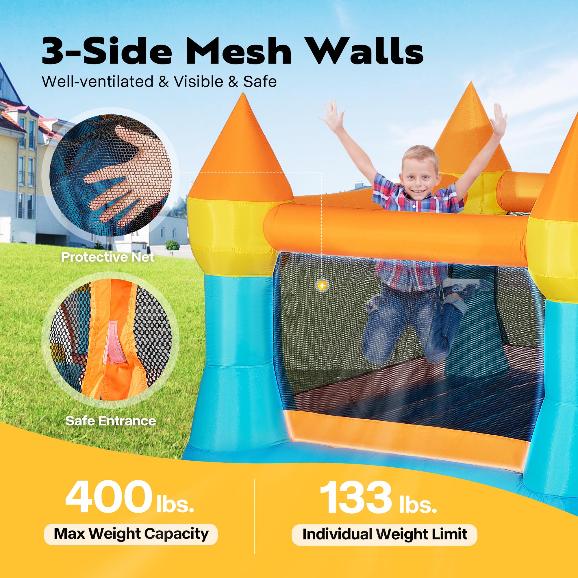 VIVOHOME Inflatable Bounce House for Kids, Big Inflated Jumping Bouncy Castle with Slide for Outdoor and Indoor, 370W Air Blower Included