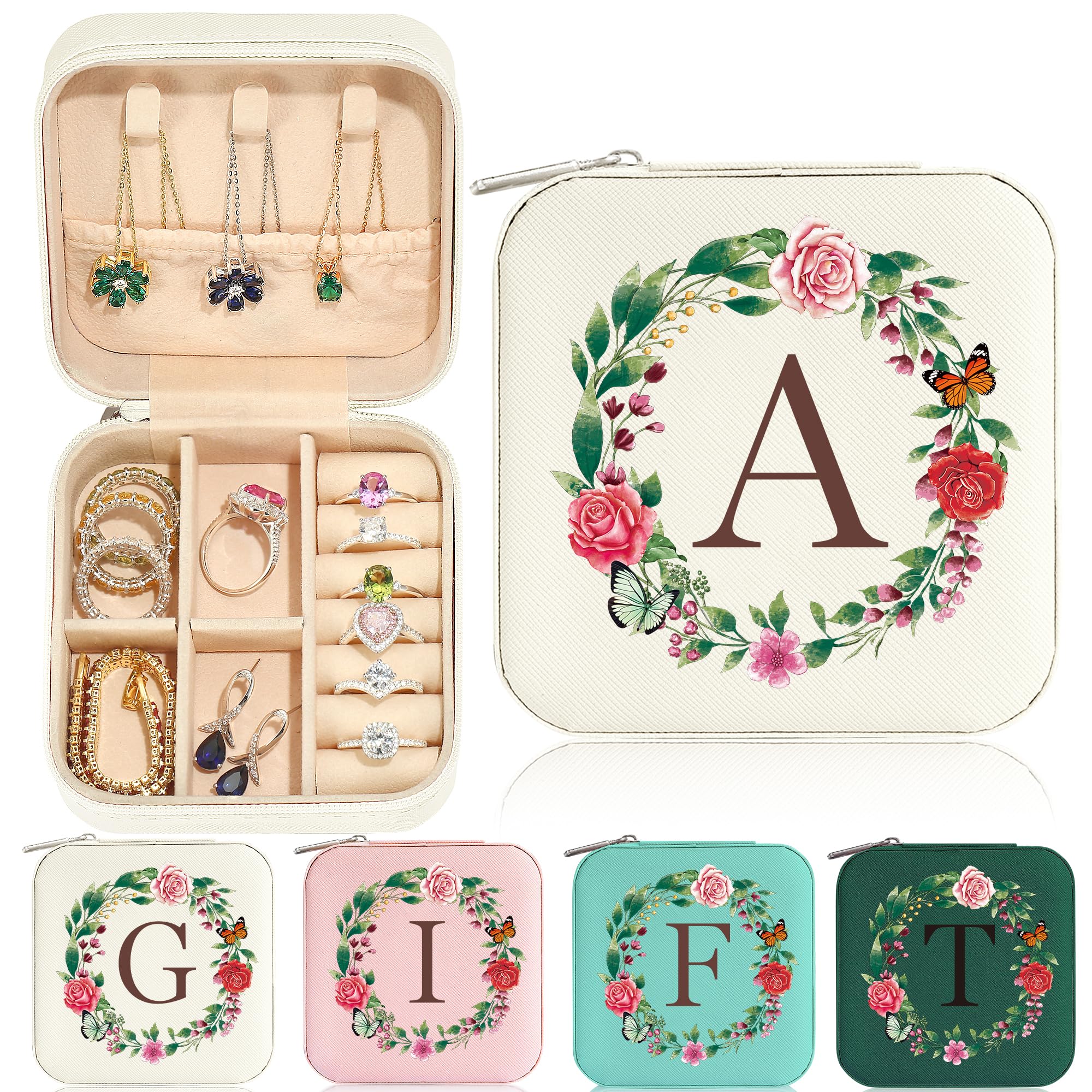 Parima Christmas Gifts for Women - Stocking Stuffers | Initial Jewelry Case Organizer | White Jewelry Box Women | Birthday Personalized Gifts Idea | Travel Essential - Letter A, White