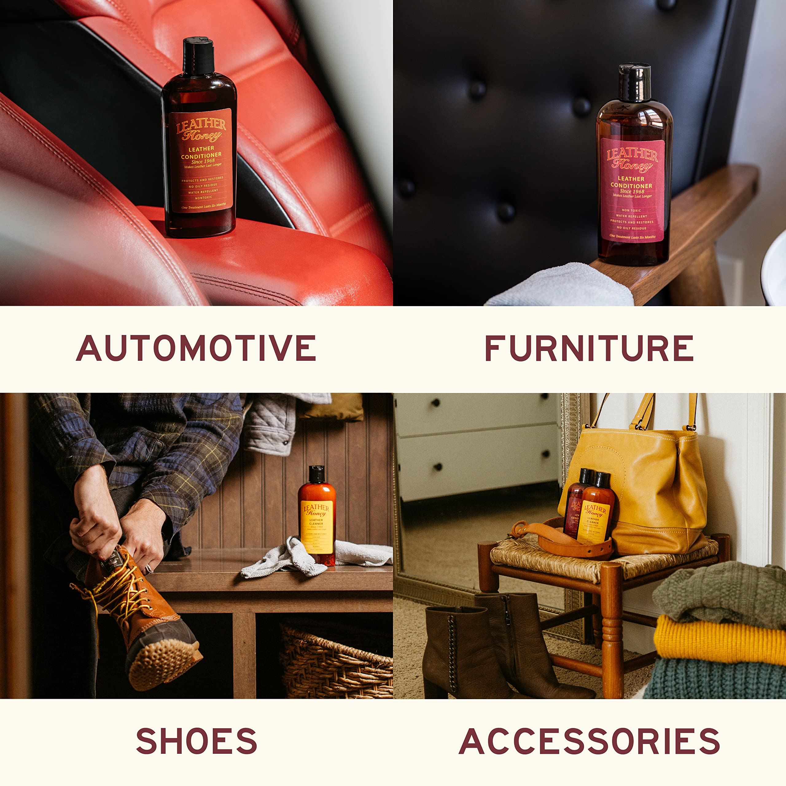 Leather Honey Complete Leather Care Kit: Cleaner, Conditioner, 2 Cloths. Non-Toxic Leather Care Made in the USA Since 1968. Restore Couches, Car Seats & Interior, Jackets, Shoes & Bags. For Any Color