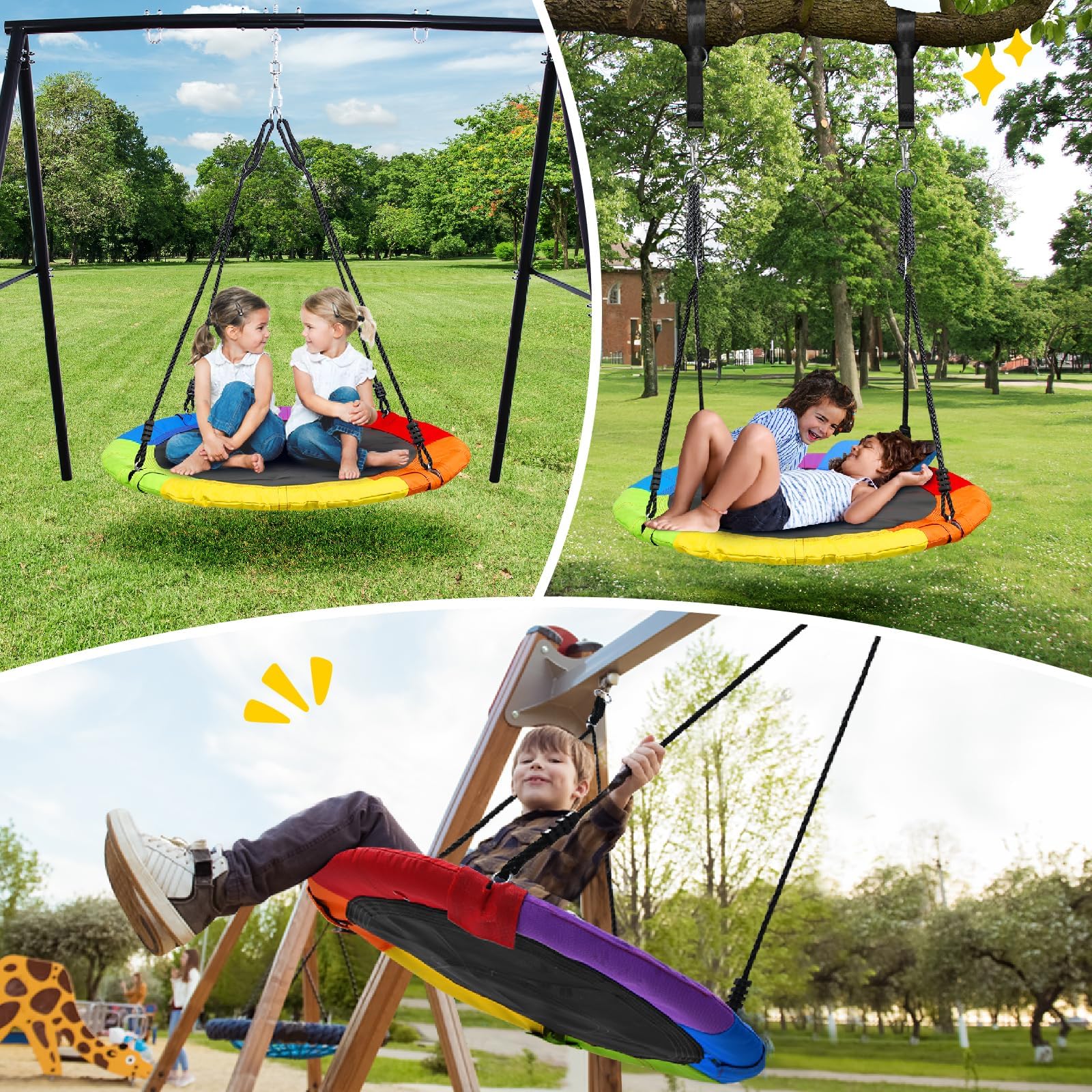 Trekassy 700lbs 40“ Saucer Tree Swing for Kids Adults Outdoor 900D Oxford Waterproof with Pillow, Swivel, 2pcs Tree Hanging Straps