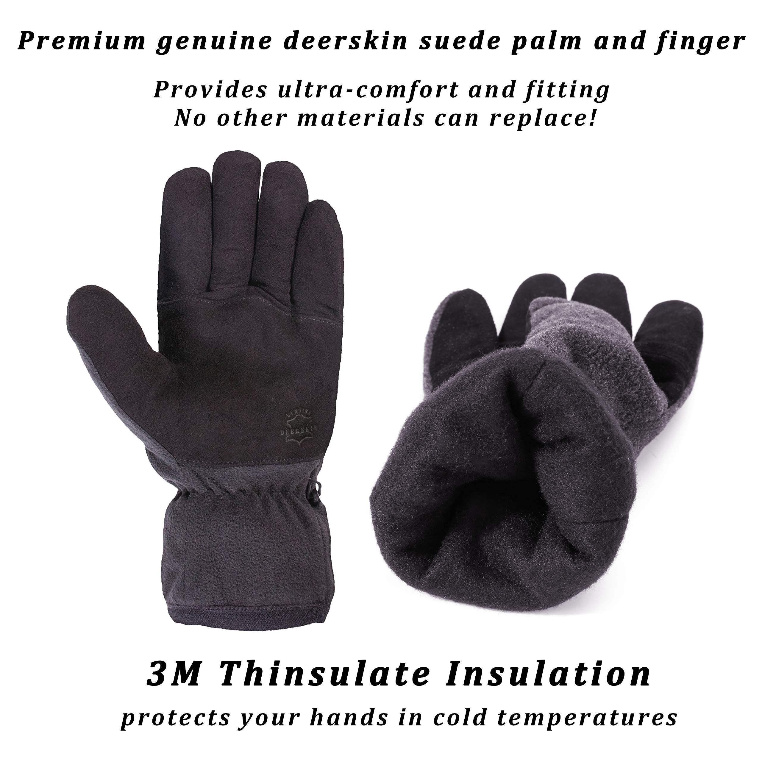 SKYDEER Winter Gloves with Soft Deerskin Suede Leather For Men and Women Cold Weather (SD8661T/L, Warm 3M Thinsulate Insulation)