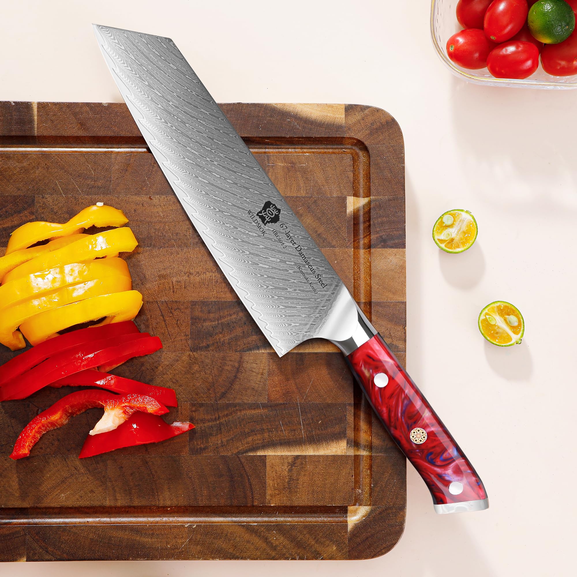 WILDMOK Kiritsuke Knife 8.5 inch, Razor Sharp Vegetable Cleaver, Japanese Chef Knife Damascus Steel, Multipurpose Professional Chef Knife, Ergonomic Resin Handle with Gift Box