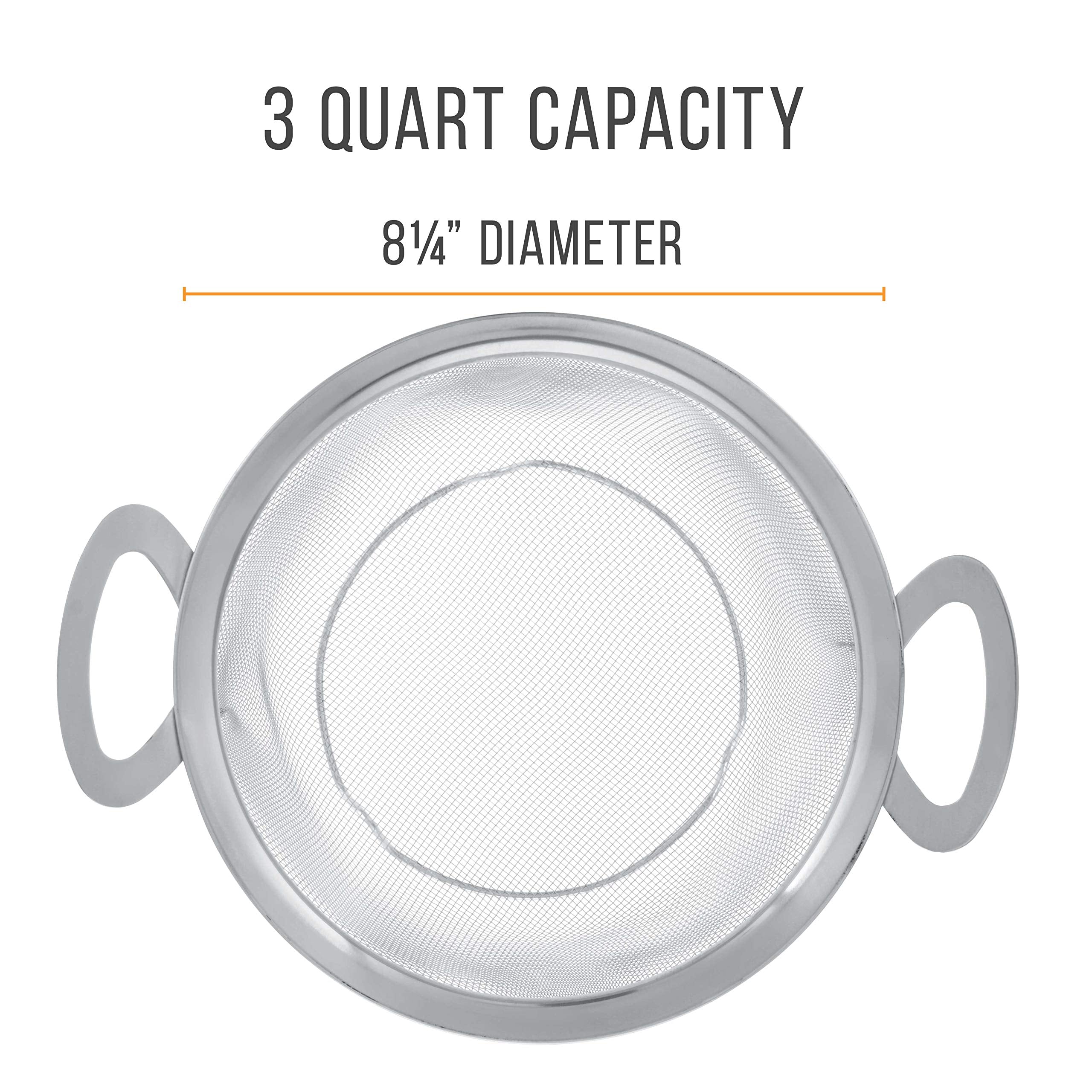 U.S. Kitchen Supply 3 Quart Stainless Steel Mesh Net Strainer Basket with a Wide Rim, Resting Feet and Handles - Colander to Strain, Rinse, Fry, Steam or Cook Vegetables & Pasta