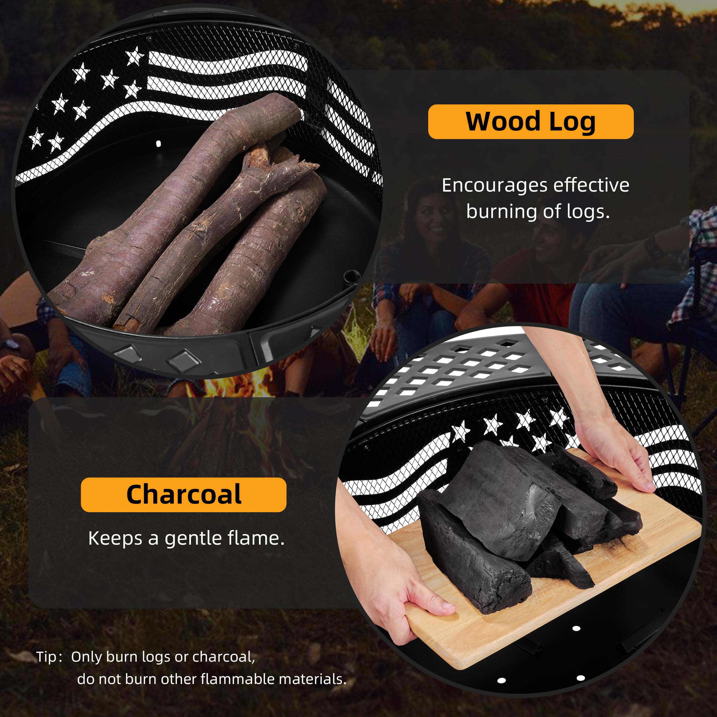PrimeZone 42" Outdoor Fire Pit with 2 Grills - Wood Burning Firepit for Outside with Cover & Poker, Heavy Duty Metal Fire Pit Large Round Fireplace for Patio, Backyard, Picnic, Camping, Bonfire