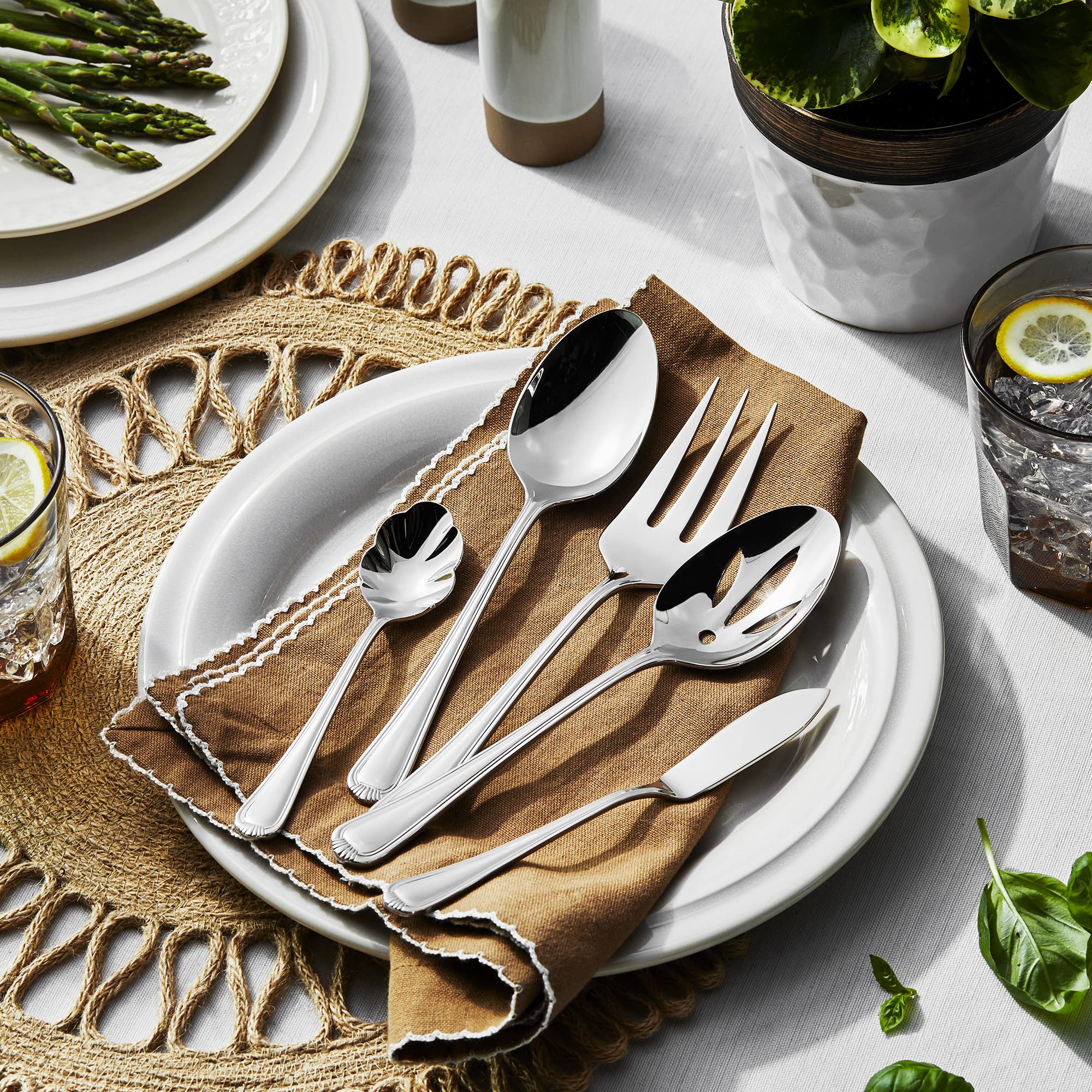 HENCKELS Alcea 65-Piece Flatware Set, Stainless Steel, Silver