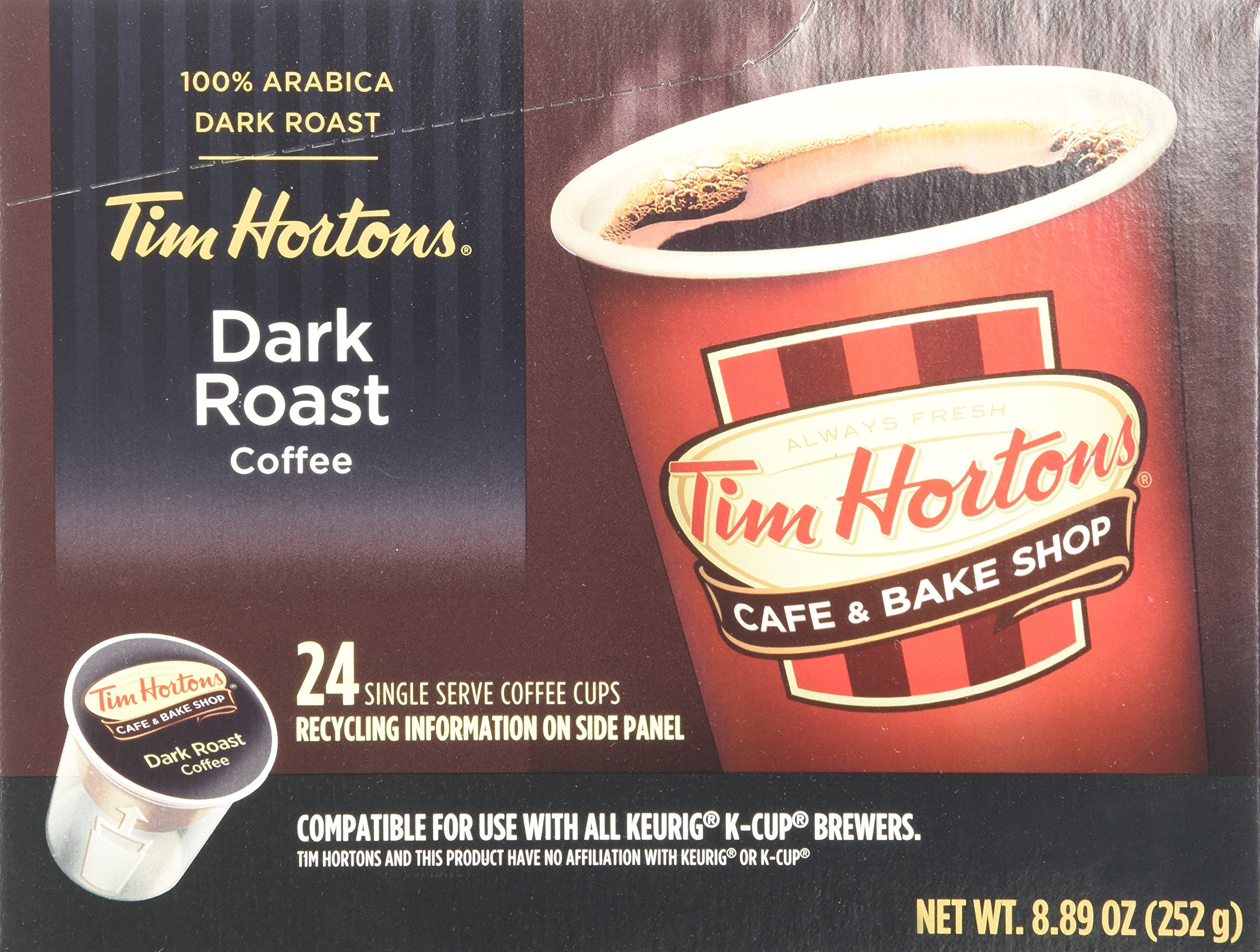 Tim Hortons Dark Roast Single Serve Coffee Cups, 96 Count (Packaging May Vary)