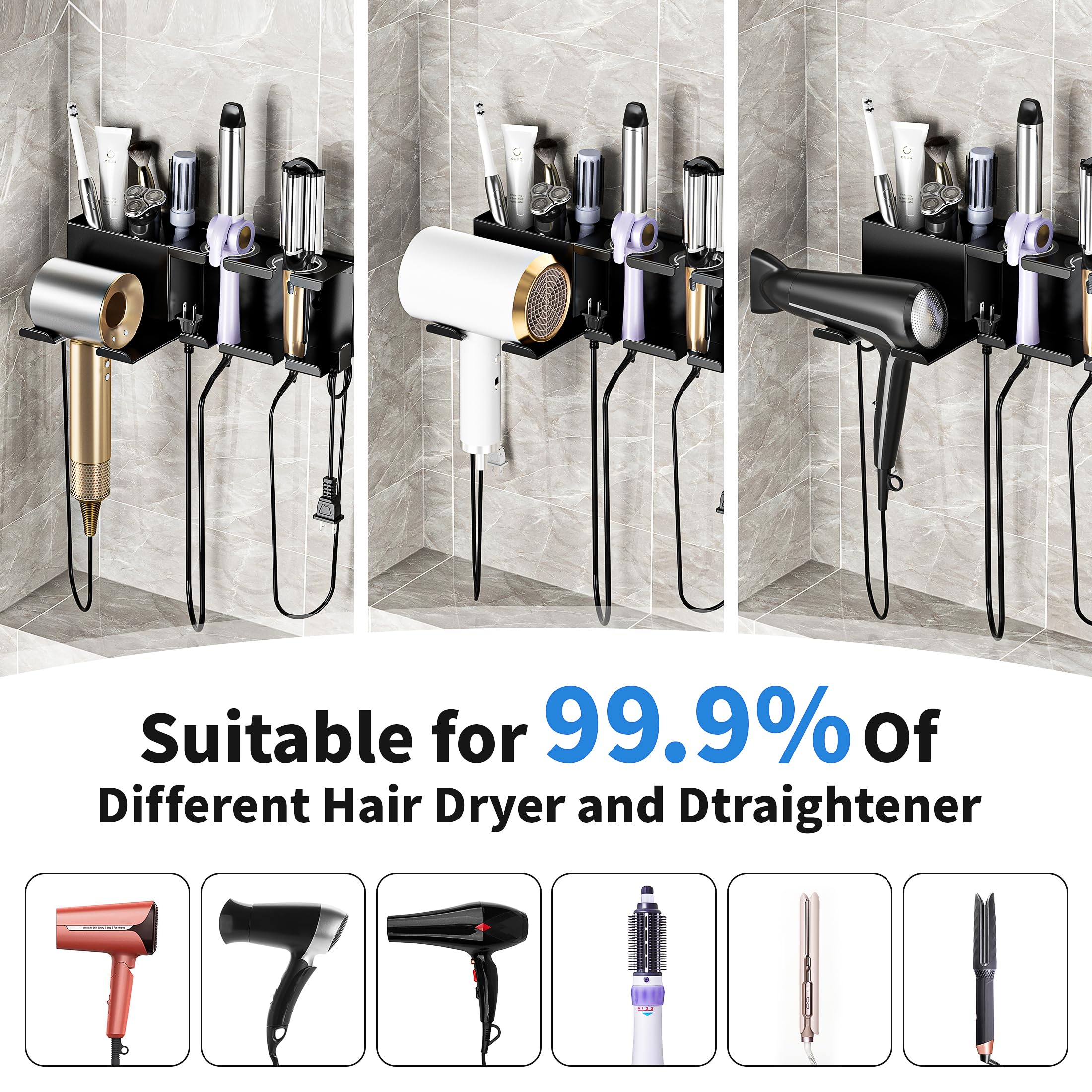 MAYZOLOP Hair Dryer Holder, Hair Tool Organizer, Blow Dryer Hanger Wall Mount for Dryer Hook, Bathroom Space-Saving Blow Dryer Organizer, Curling Irons Storage Wall Mounted