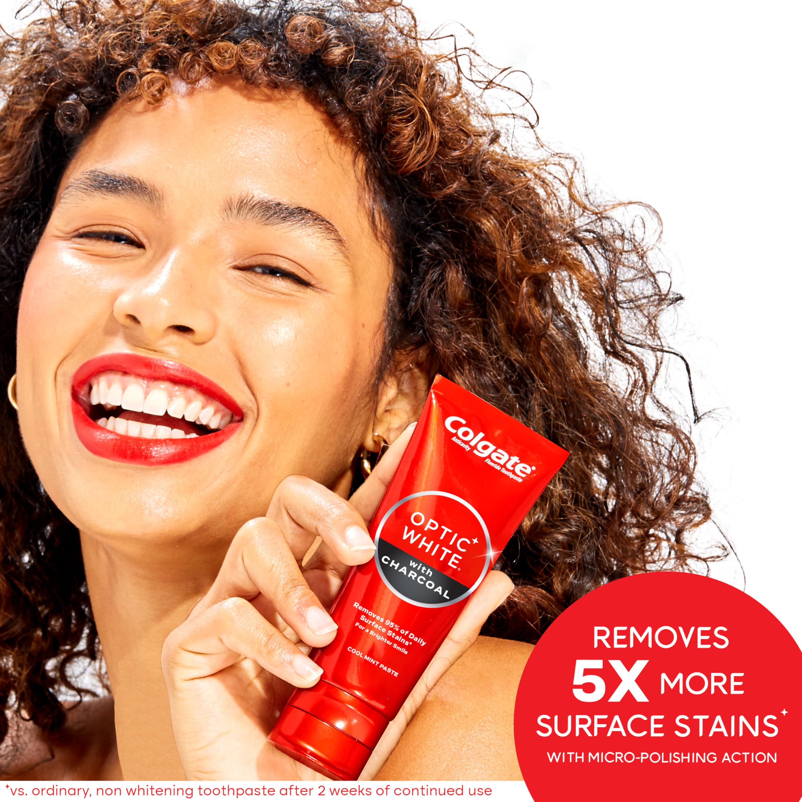 Colgate Optic White Charcoal Whitening Toothpaste, Cool Mint, Enamel-Safe with Fluoride, 2 Pack 4.2oz Tubes