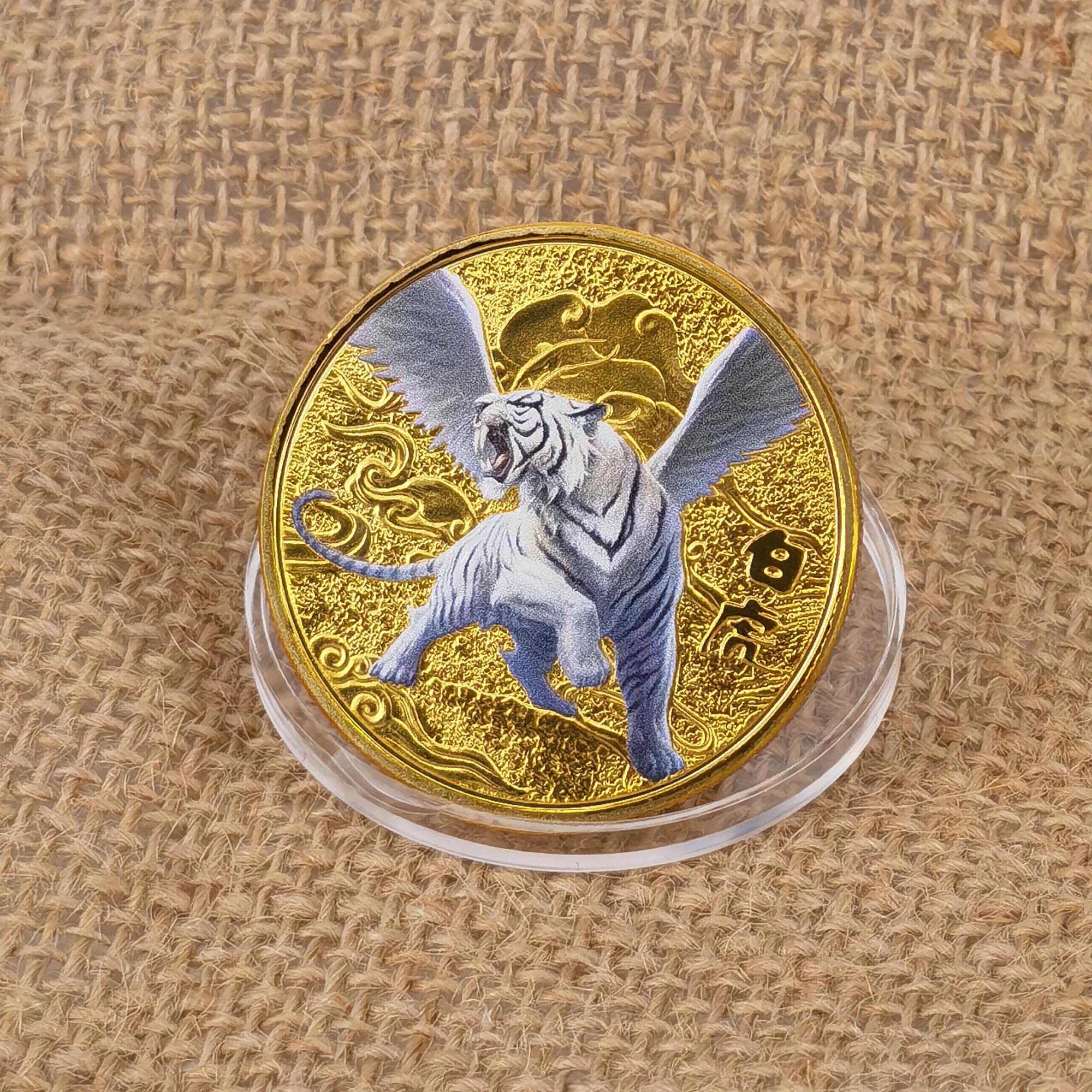 Chinese Ancient Mythical Creatures Lucky Coin White Tiger Lottery Ticket Scratcher Tool Lucky Charms Challenge Coin
