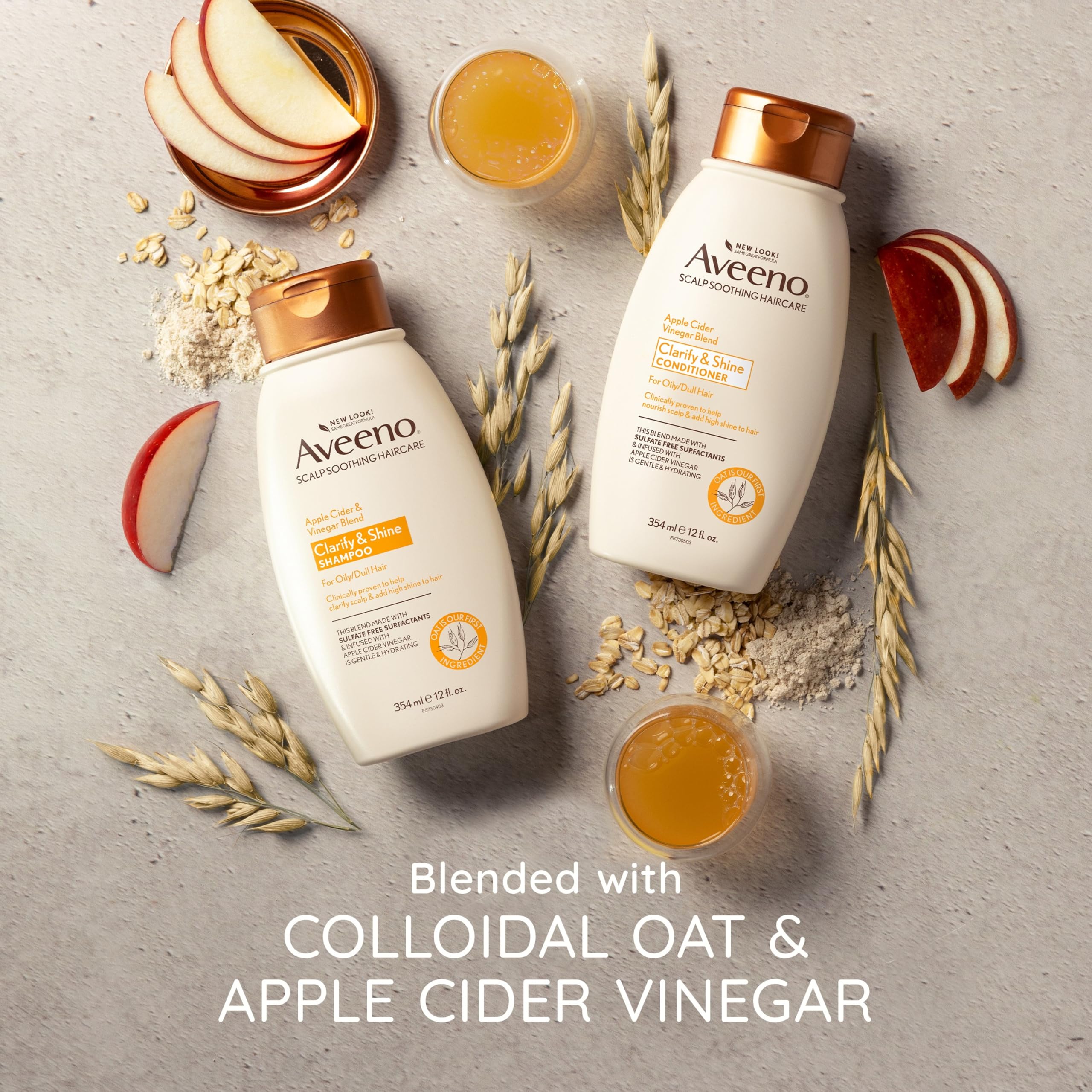 Aveeno Apple Cider Vinegar Sulfate-Free Conditioner for Balance & High Shine, Daily Moisturizing & Scalp Soothing Conditioner for Oily or Dull Hair, Paraben & Dye-Free, 12oz