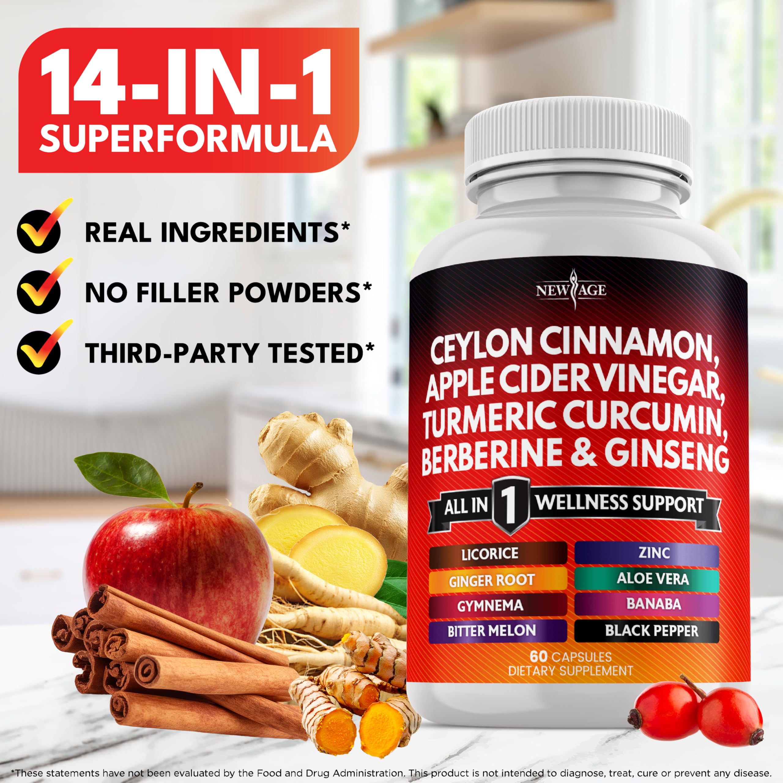 Ceylon Cinnamon, Turmeric, Apple Cider Vinegar, Ginseng, Aloe Vera, Berberine Plus Banaba, Ginger Root - 120 Count