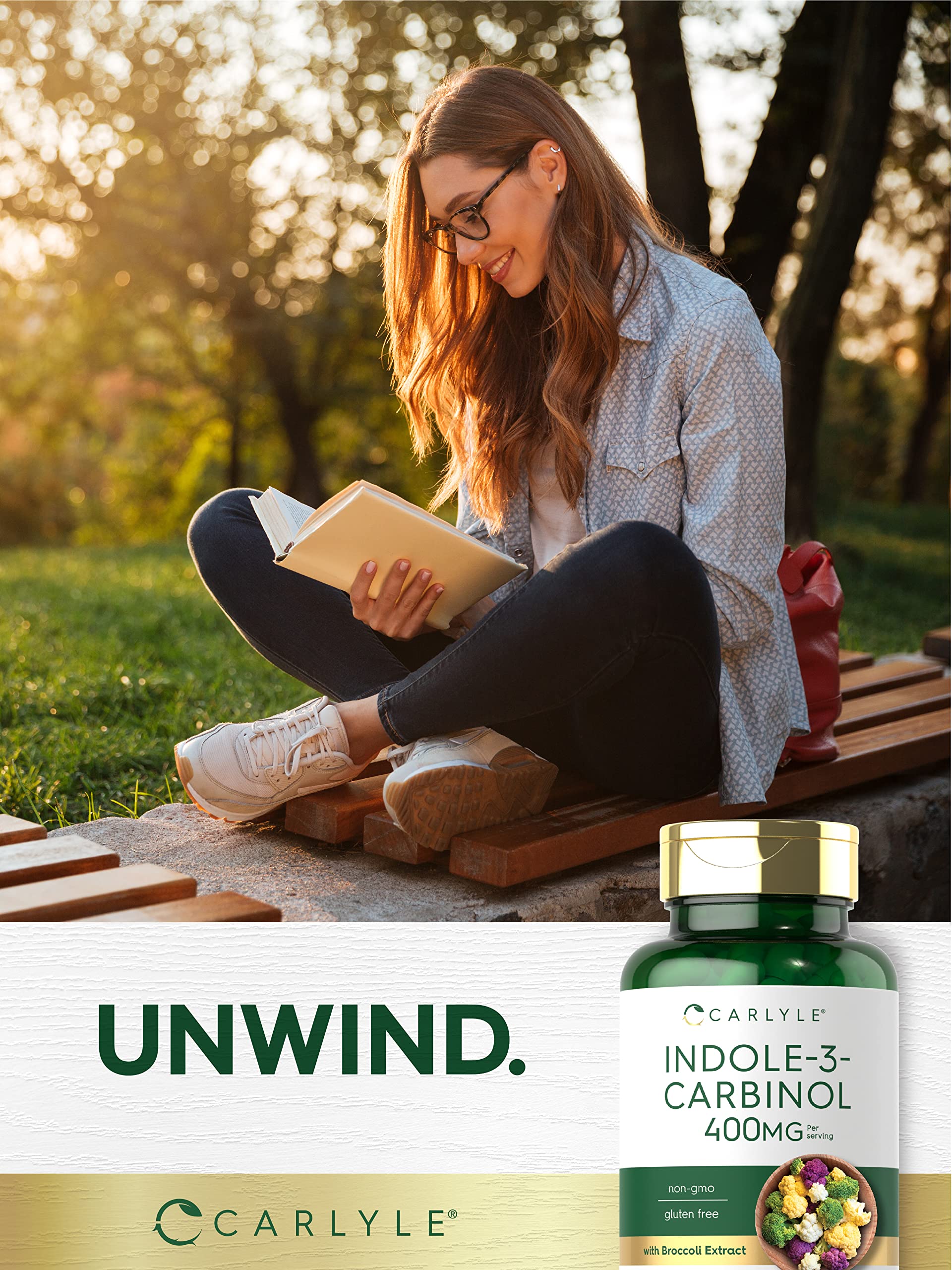 Carlyle Indole-3-Carbinol (I3C) 400mg | 120 Capsules | Advanced Formula with Broccoli Extract | Non-GMO, Gluten Free