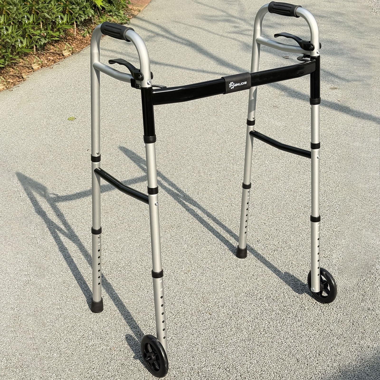 Whlicks Narrow Folding Walkers for Seniors,Aluminum Lightweight Walkers with Wheels, Adjustable Width and Height Front Wheel Walker for Elderly and Disabled, Supports up to 350 lbs