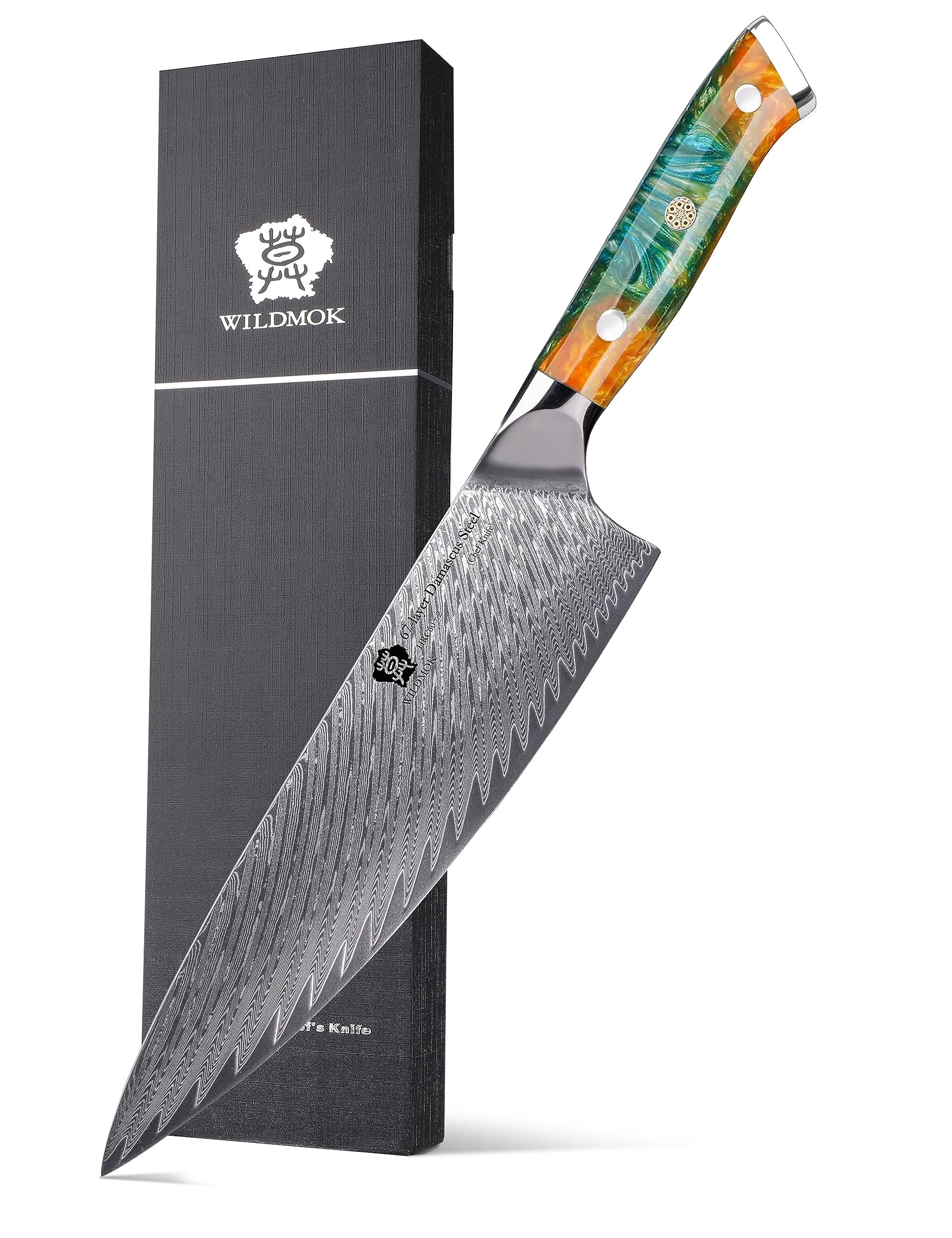 WILDMOK Chef Knife, 8 inch Japanese Damascus Steel Chef Knife, Resin Handle kitchen knives, professional sharp chef's knives for kitchen