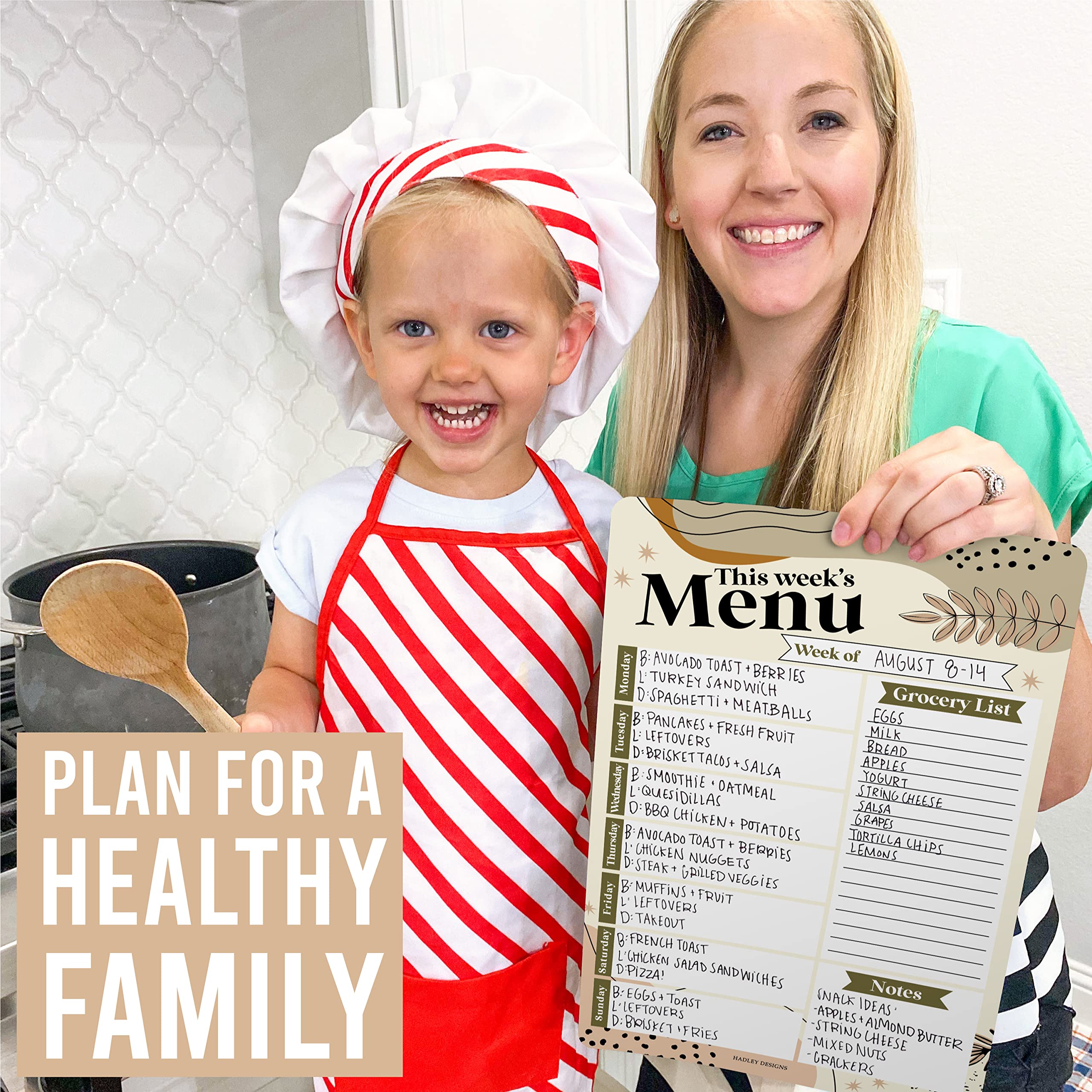 Hadley Designs Boho Magnetic Weekly Meal Planner Dry Erase Board for Refrigerator - Weekly Dinner Menu Board for Kitchen Conversion Chart Magnet, Grocery List Magnet