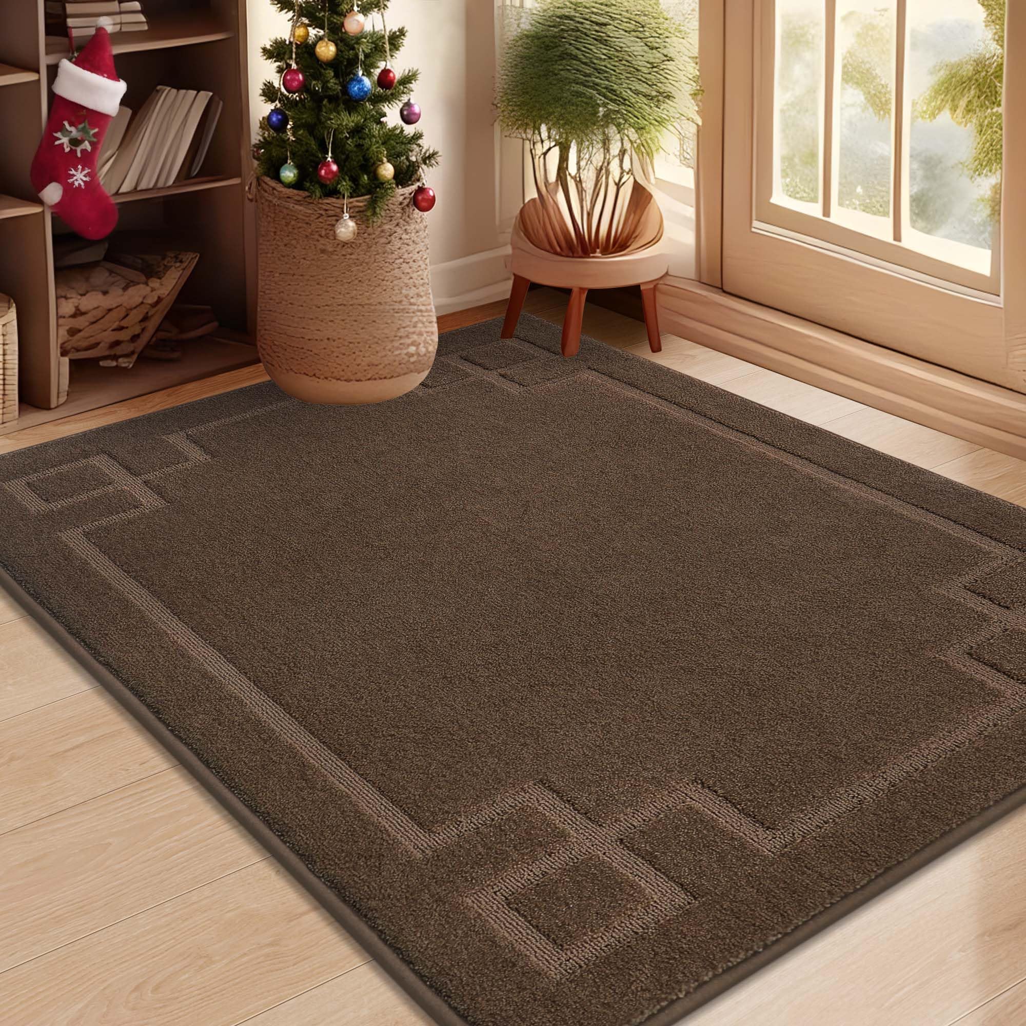BEQHAUSE Door Mat 32" x 48", Non-Slip Door Mats Indoor Entryway Rugs Washable Low-Profile Absorbent and Stain Resist Floor Mats, Dog Door Mat for Front Back Door, Muddy Wet Shoes & Paws, Brown