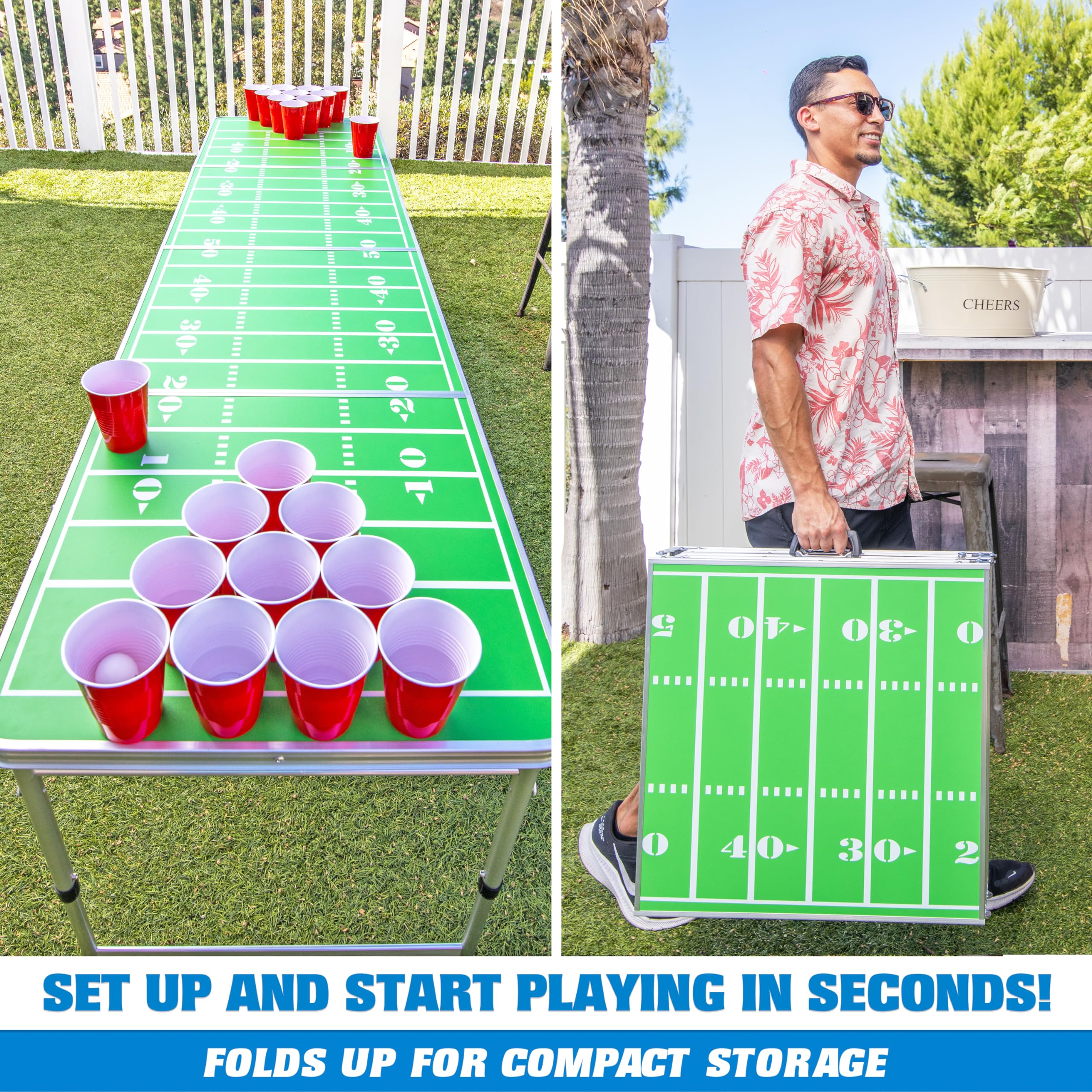 GoPong 8 Foot Portable Beer Pong / Tailgate Tables (Black, Football, American Flag, or Custom Dry Erase)