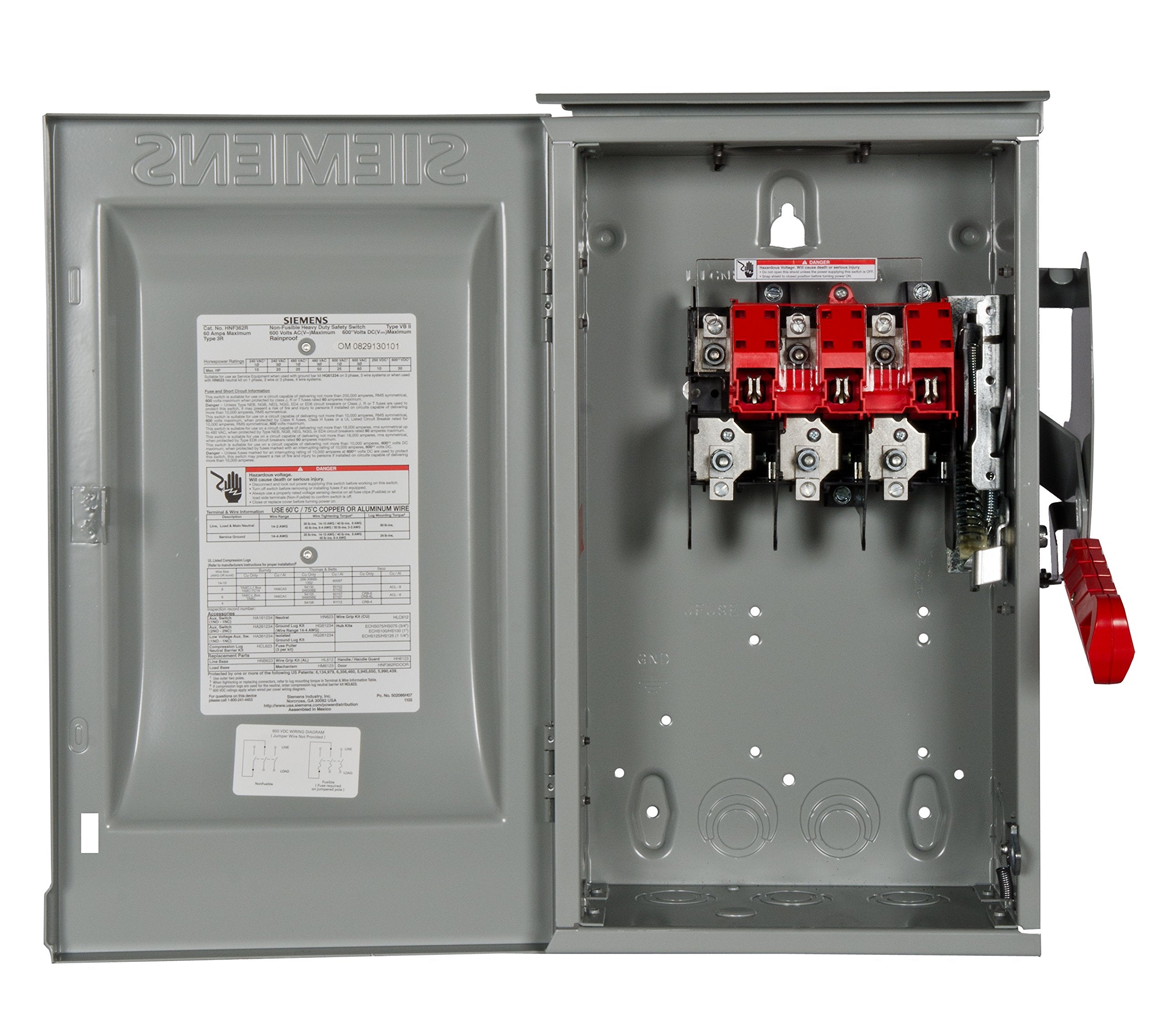 Siemens HNF362R 60-Amp 3 Pole 600-volt 3 Wire Non-Fused Heavy Duty Safety Switches