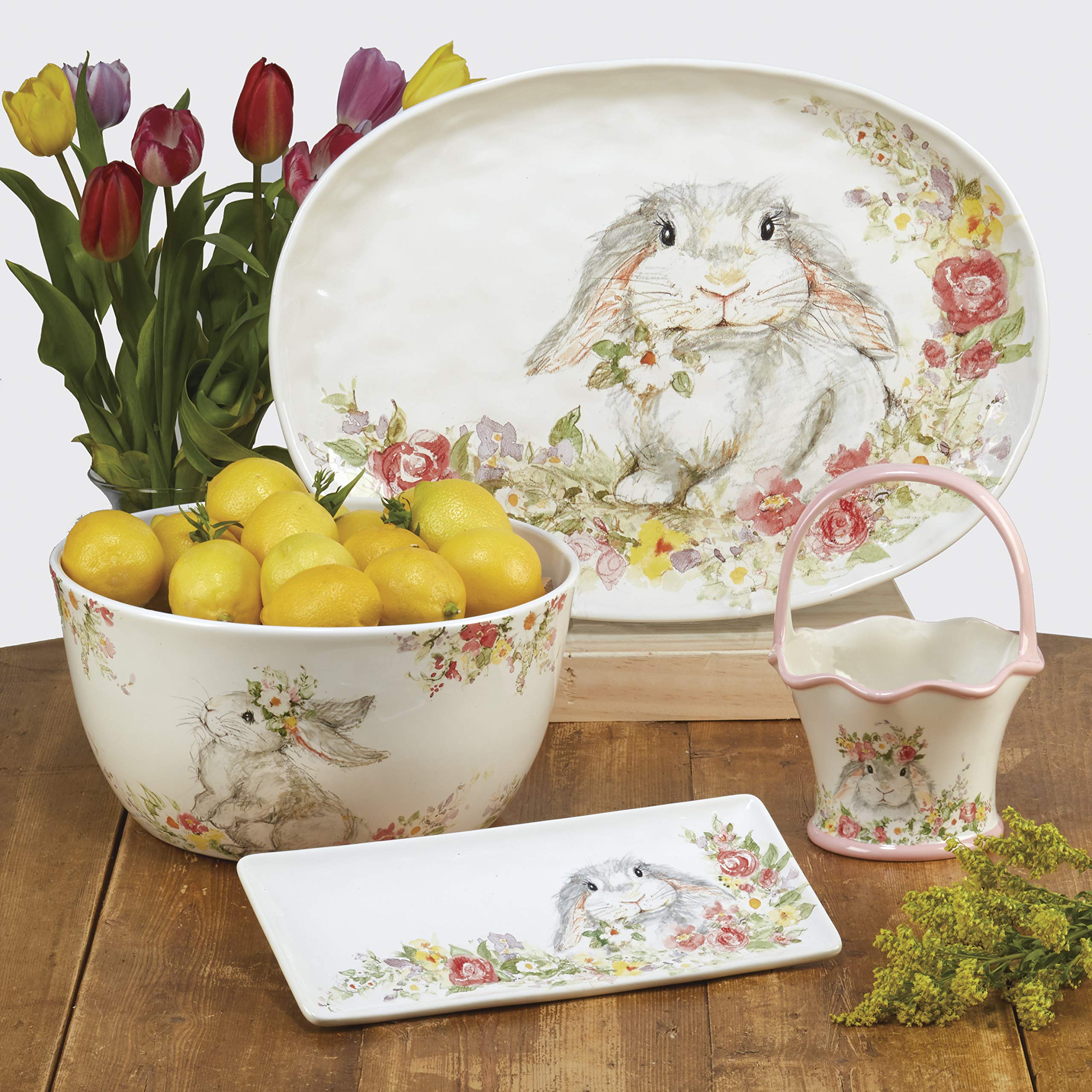 Sweet Bunny 8.5" Salad/Dessert Plates,Set of 4, 2 Assorted Designs