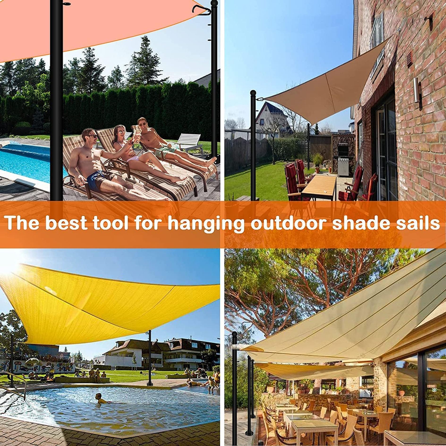 Shade Sail Poles, Outdoor Sun Shade Sail Pole Kit Support Awning Canopy Heavy Duty Steel Post for Outside Deck Patio Backyard Garden (10.2FT,2pack)…
