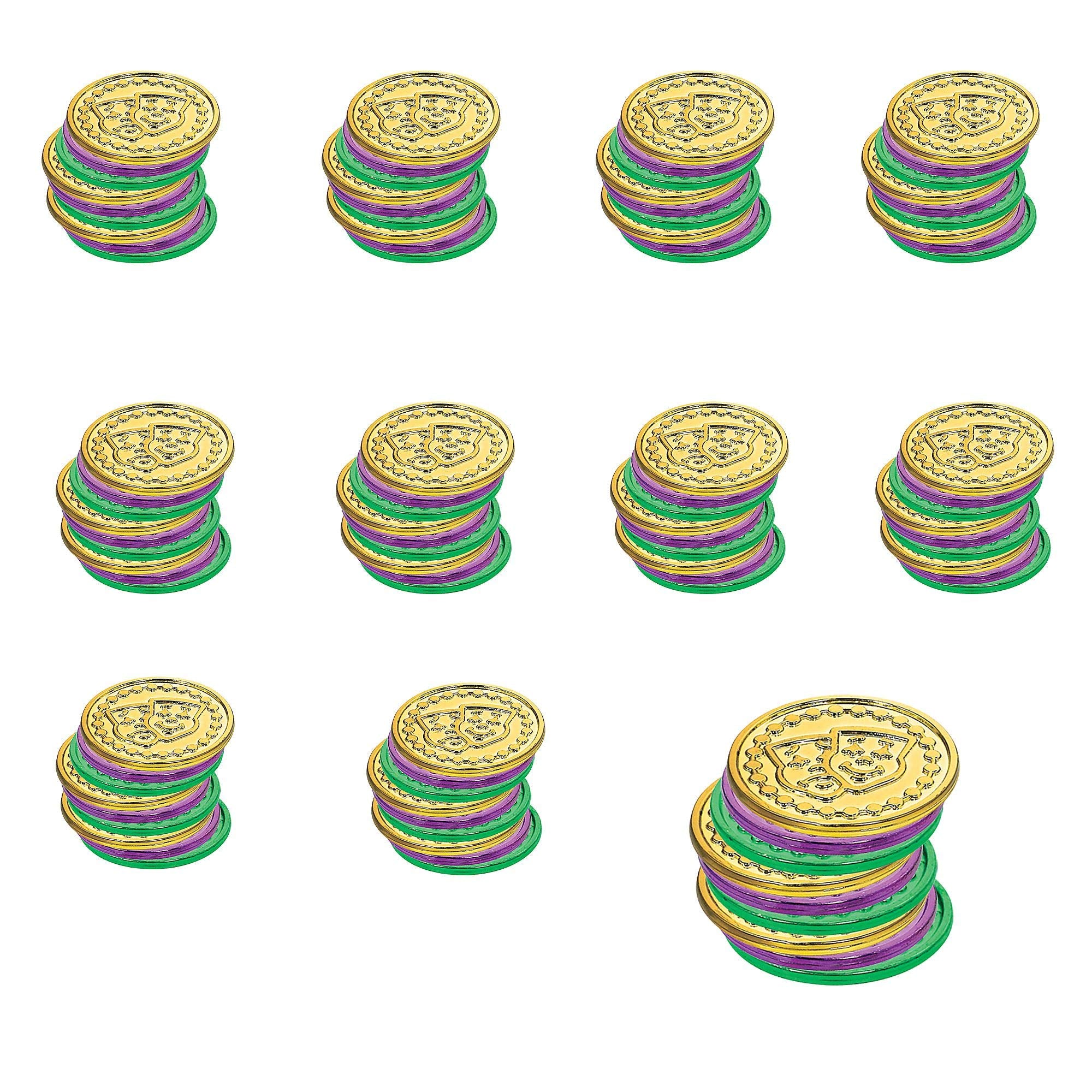 Amscan Mardi Gras Plastic Coins, 1.25" x 1.25", Multicolor