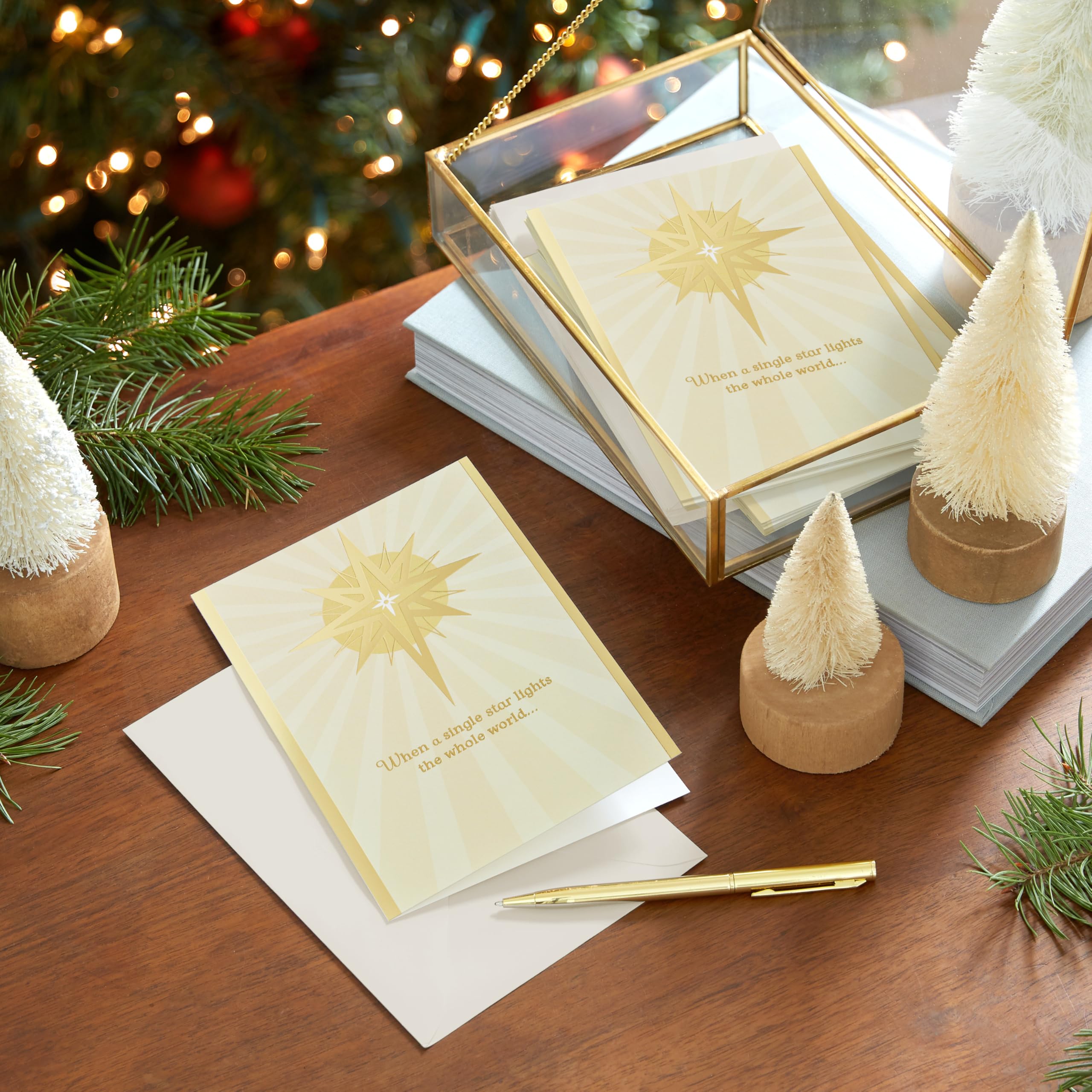Hallmark Boxed Religious Christmas Cards, Gold Foil Star (40 Cards and 40 Envelopes) Holy Season Blessings
