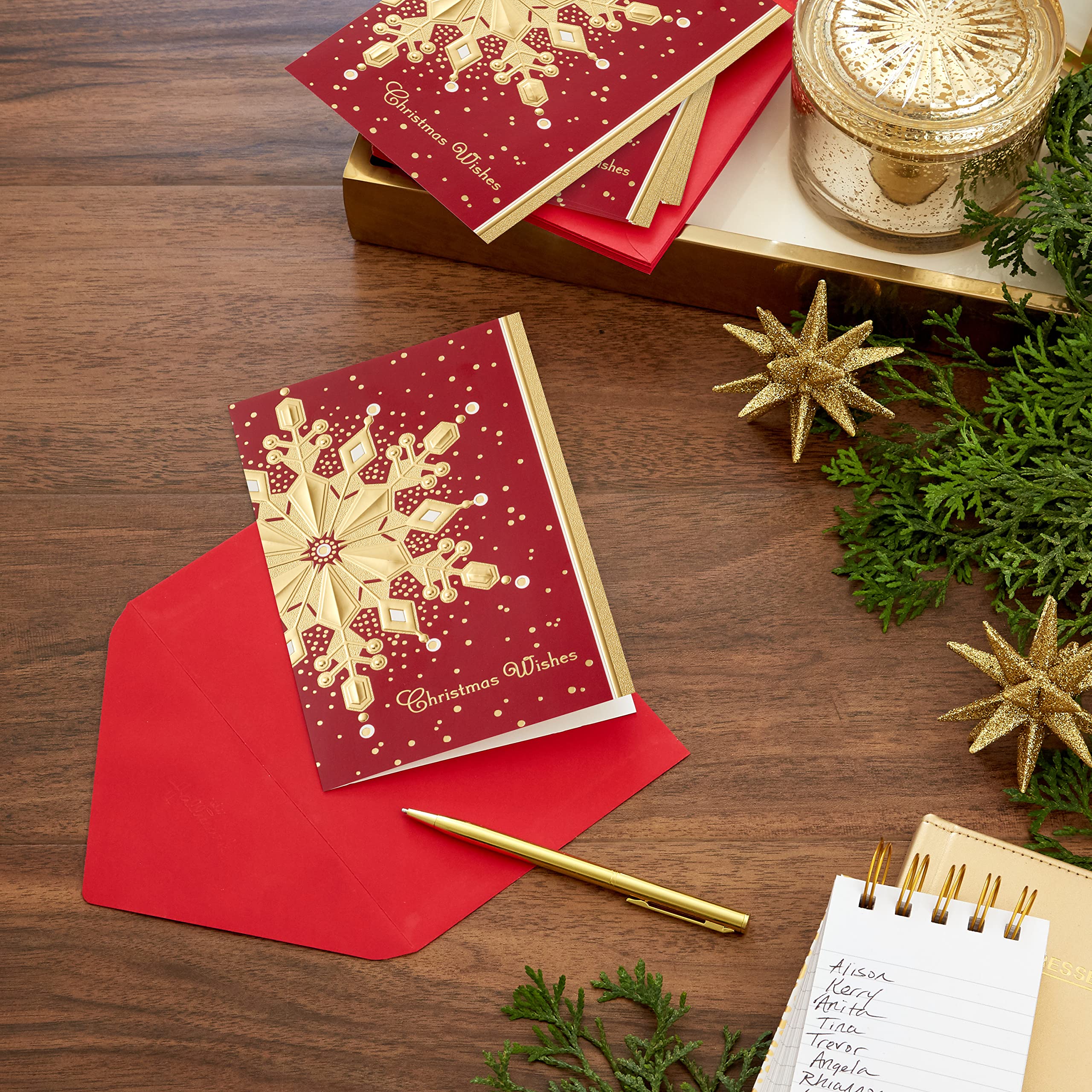 Hallmark Boxed Holiday Cards, Red and Gold Snowflake (40 Cards with Envelopes)