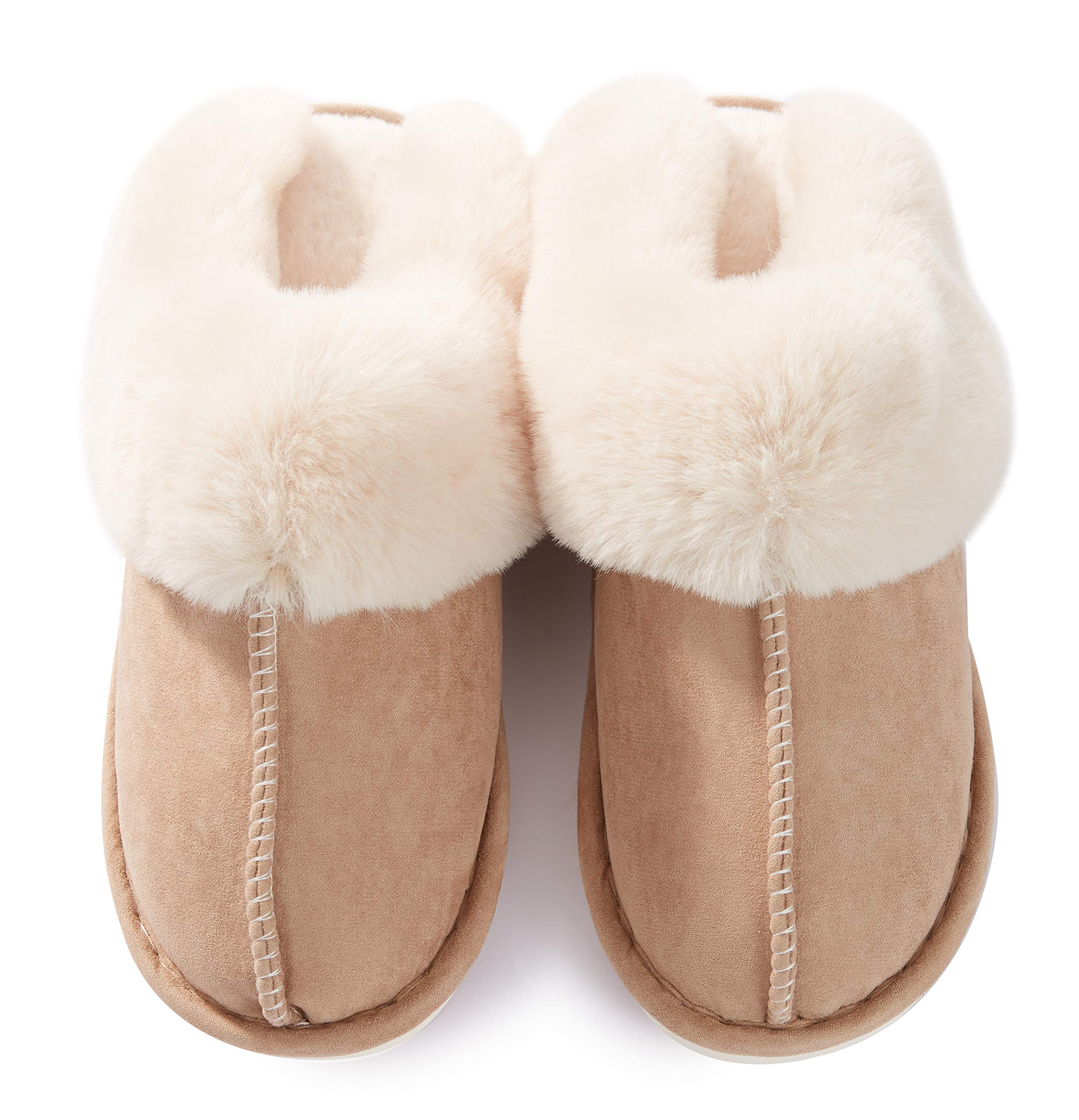 Donpapa Womens Slipper with Memory Foam Fluffy Soft Warm Slip On House Slippers,Anti-Skid Cozy Plush for Indoor Outdoor Tan Medium