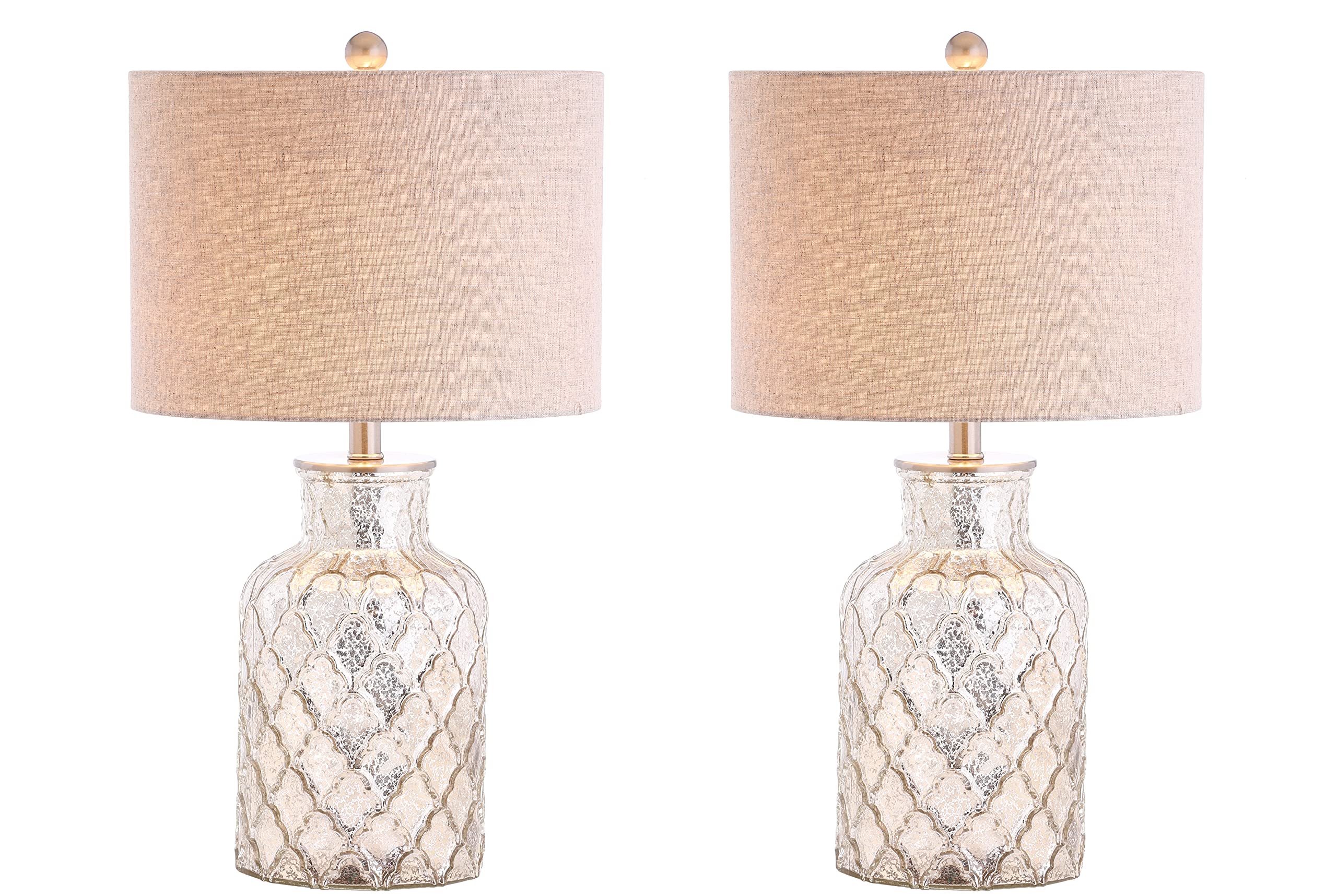 JONATHAN Y JYL1075A-SET2 Set of 2 Table Lamps Alvord 24.5" LED Glass Table Lamp Contemporary Bedside Desk Nightstand Lamp for Bedroom Living Room Office College Bookcase, Mercury Silver