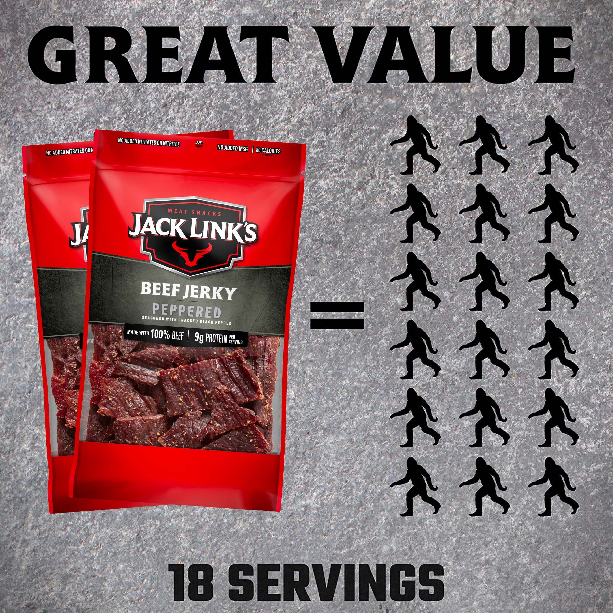 Jack Link's Beef Jerky, Peppered, Large Jerky Bags – Flavorful Meat Snacks, Ready to Eat Protein Snacks with 9g of Protein, Made with 100% Beef, Keto, Paleo & Carnivore Diet Ready – 9 Oz. (Pack of 2)