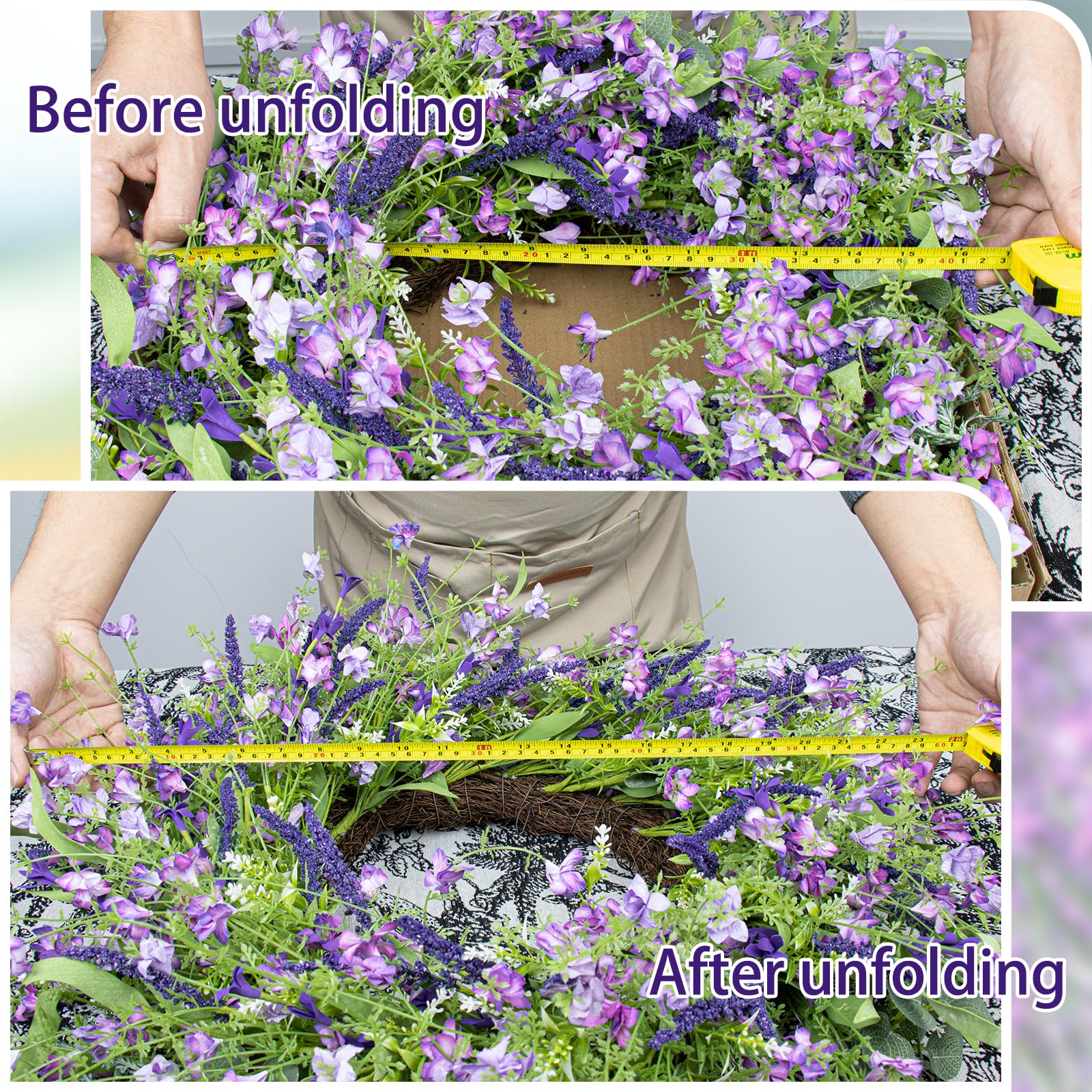 LLZLL Purple Spring Wreaths for Front Door 22 Inch Summer Wreath Artificial Violet Lavender Wreath with Eucalyptus Leaf for Spring Easter Home Decorations