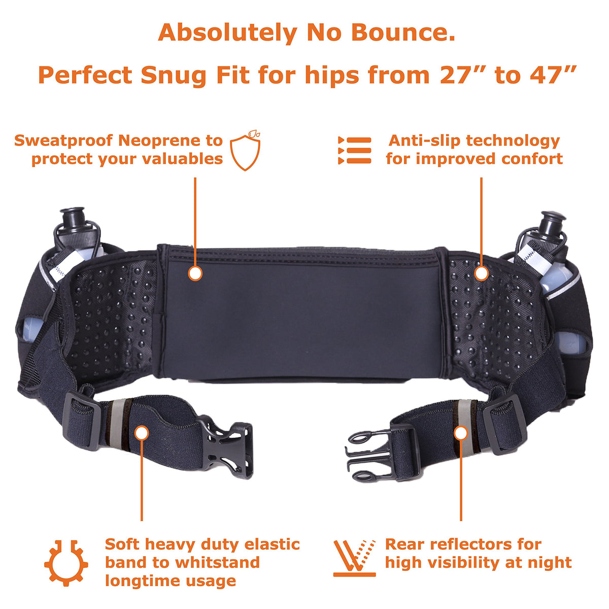 No.1 Hydration Belt by Runtasty - Premium Running Fuel Belt w/2 BPA-Free 10 oz Water Bottles, Tilt-Up Pocket w/Touchscreen-Ready Cover - Fits All iPhones, Runners Ebook & No-Bounce Design