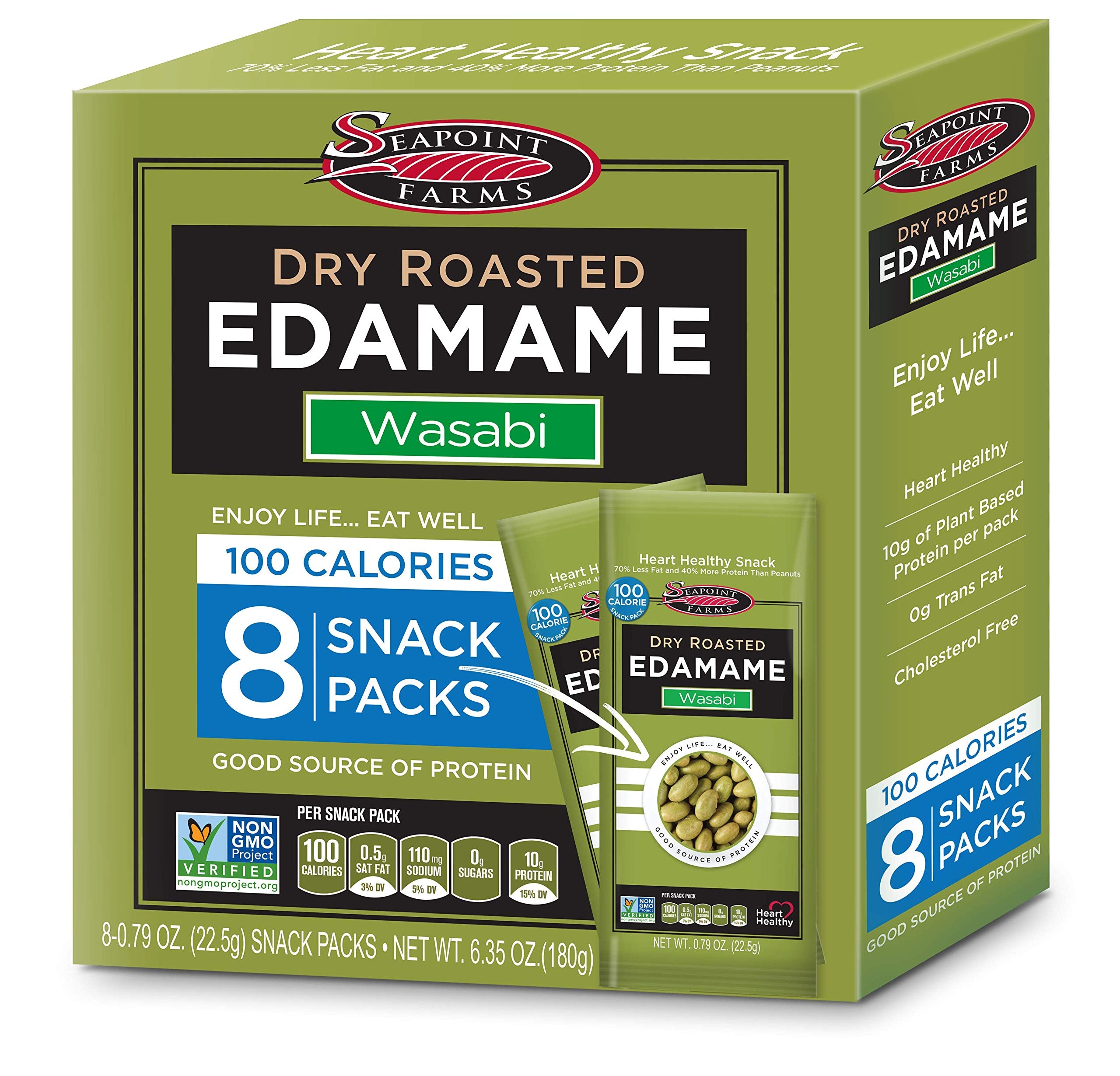 Seapoint Farms Dry Roasted Edamame, Wasabi, Vegan, Gluten-Free, and Non-GMO, Crunchy Snack for Healthy Snacking, 100 Calorie Snack Pack (12 Boxes)