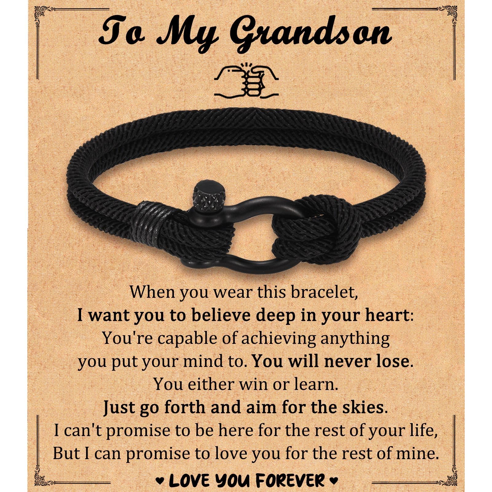 Leyung to My Grandson Bracelet Gifts from Grandma Grandpa, Birthday Graduation Easter Christmas Stocking Stuffer Valentines Day Gifts for Teen Teenage Boys
