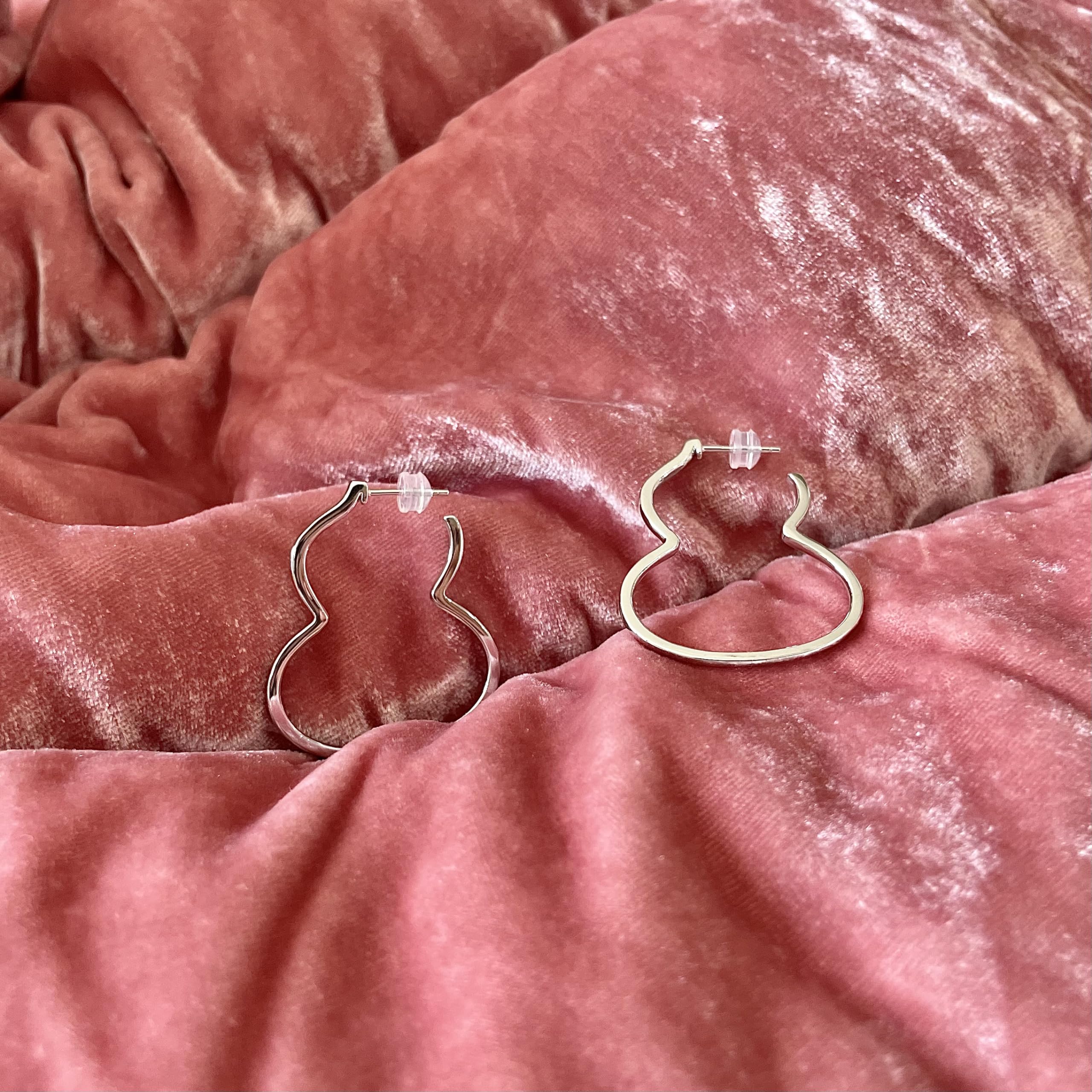 IELEGLOWS Rhodium Plated Sterling Silver Thin Hoops | Wulu/Gourd/Calabash/Cucurbit Shape Lightweight Big Hoop Earrings for Women