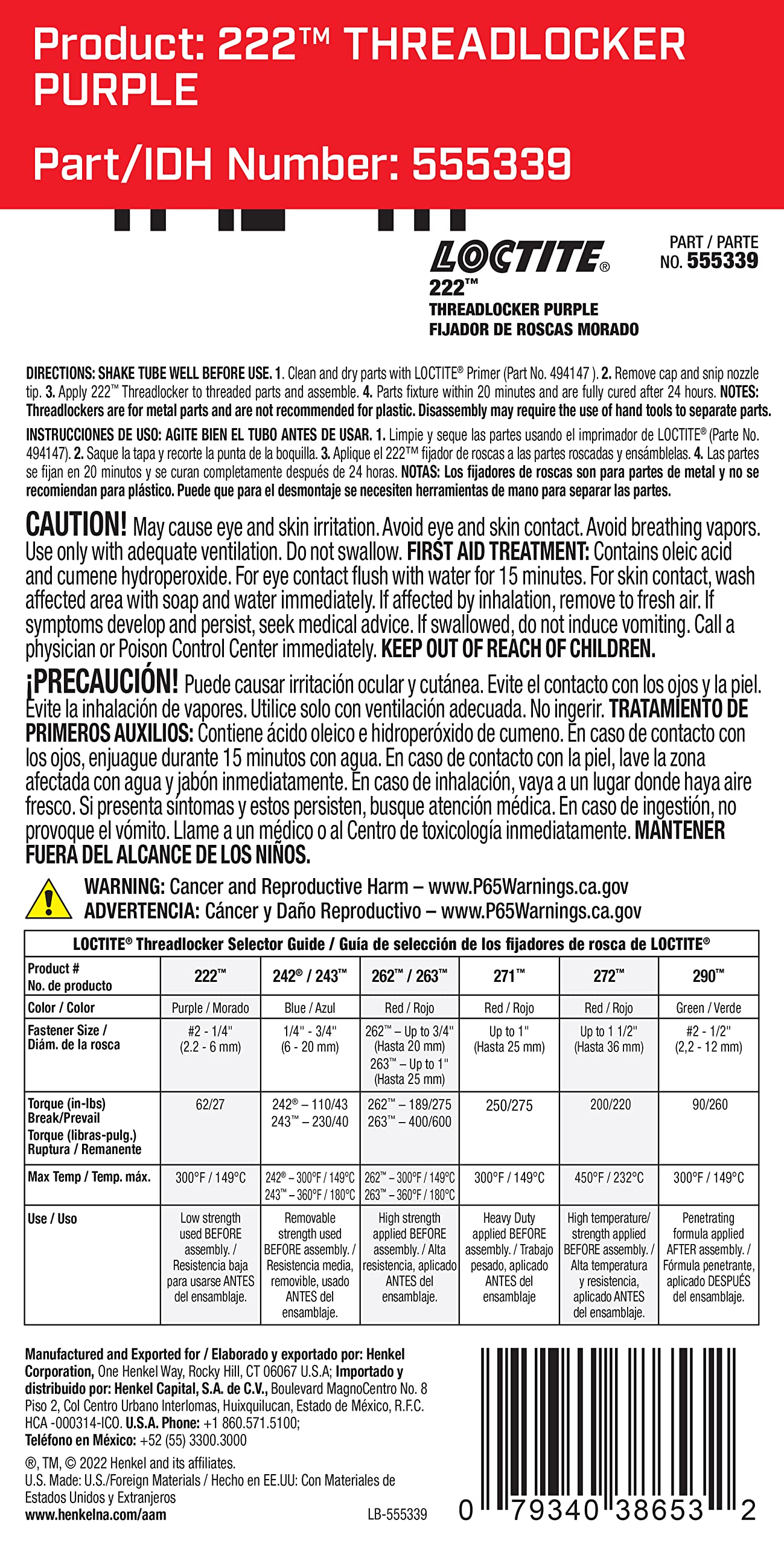 Loctite 222 Threadlocker for Automotive: High-Temperature, Low-Strength, Anaerobic, One-Piece Assembly, Non-Corrosive, Locks and Seals | Purple, 6 ml Tube (PN: 38653-555339)