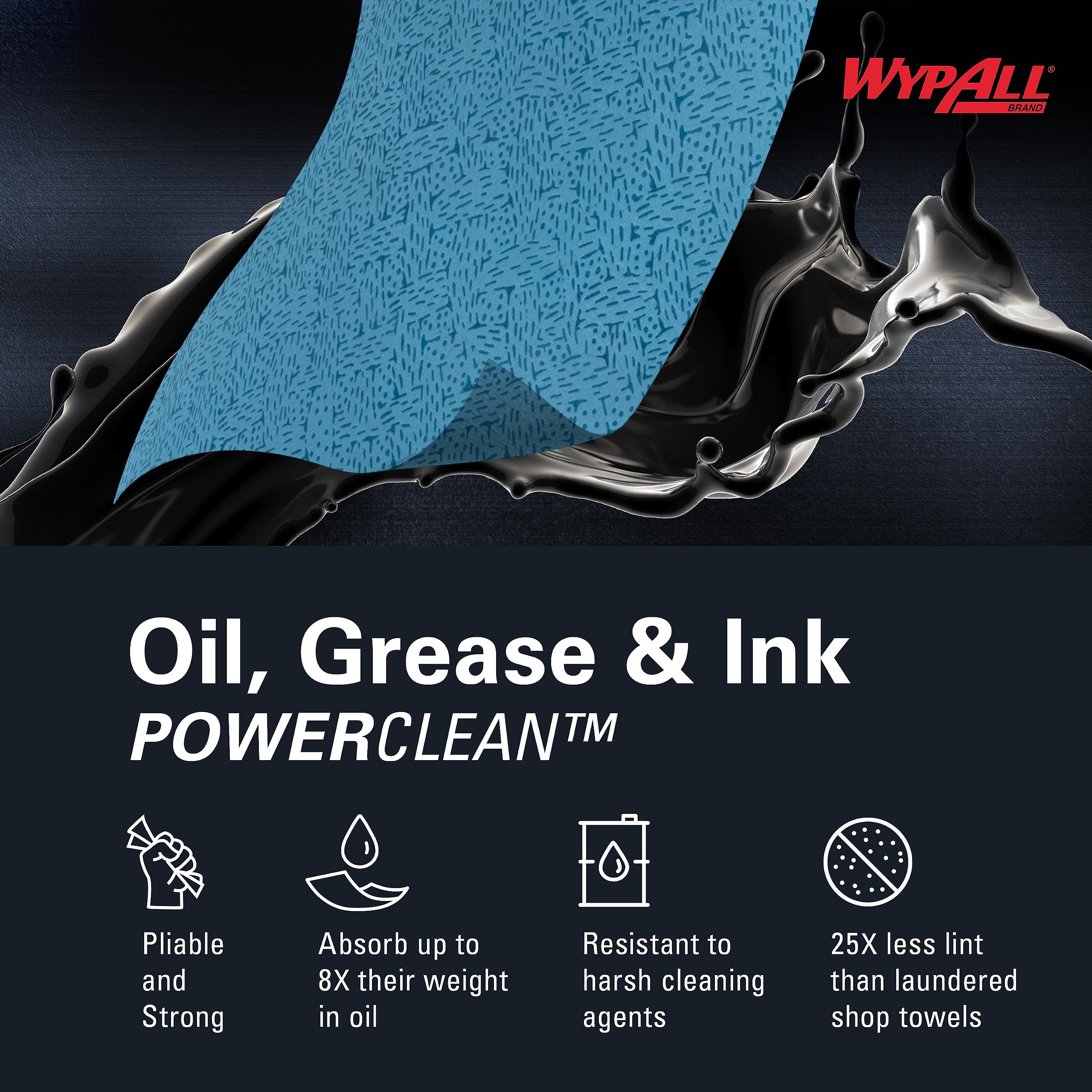 WypAll Oil, Grease & Ink Cloths (33560), Quarterfold, Lint-Free Wipes, Blue (8 Packs of 66 Sheets, 528 Sheet Total)