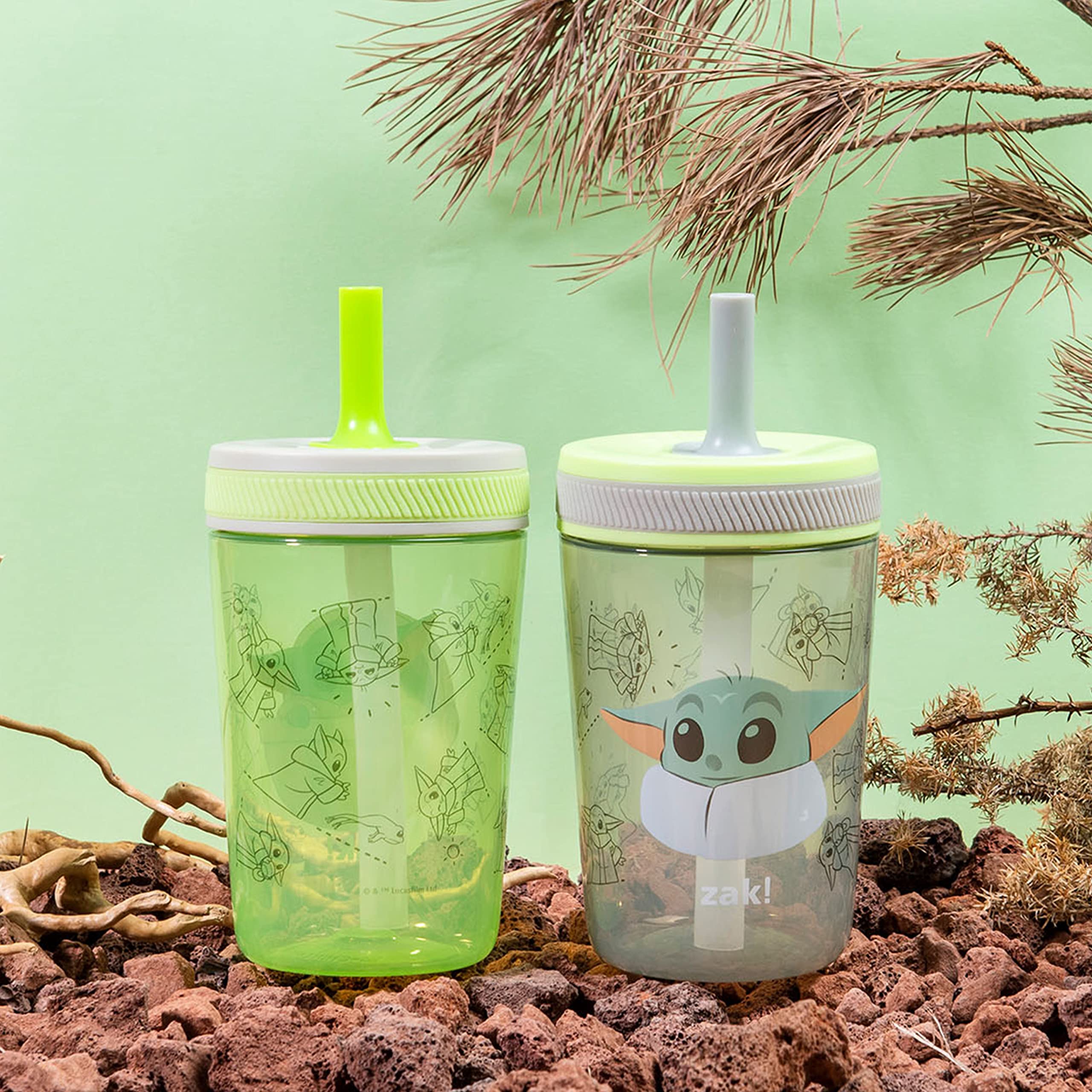 Zak Designs Star Wars The Mandalorian Kelso Toddler Cups For Travel or At Home, 15oz 2-Pack Durable Plastic Sippy Cups With Leak-Proof Design is Perfect For Kids (Baby Yoda, Grogu)