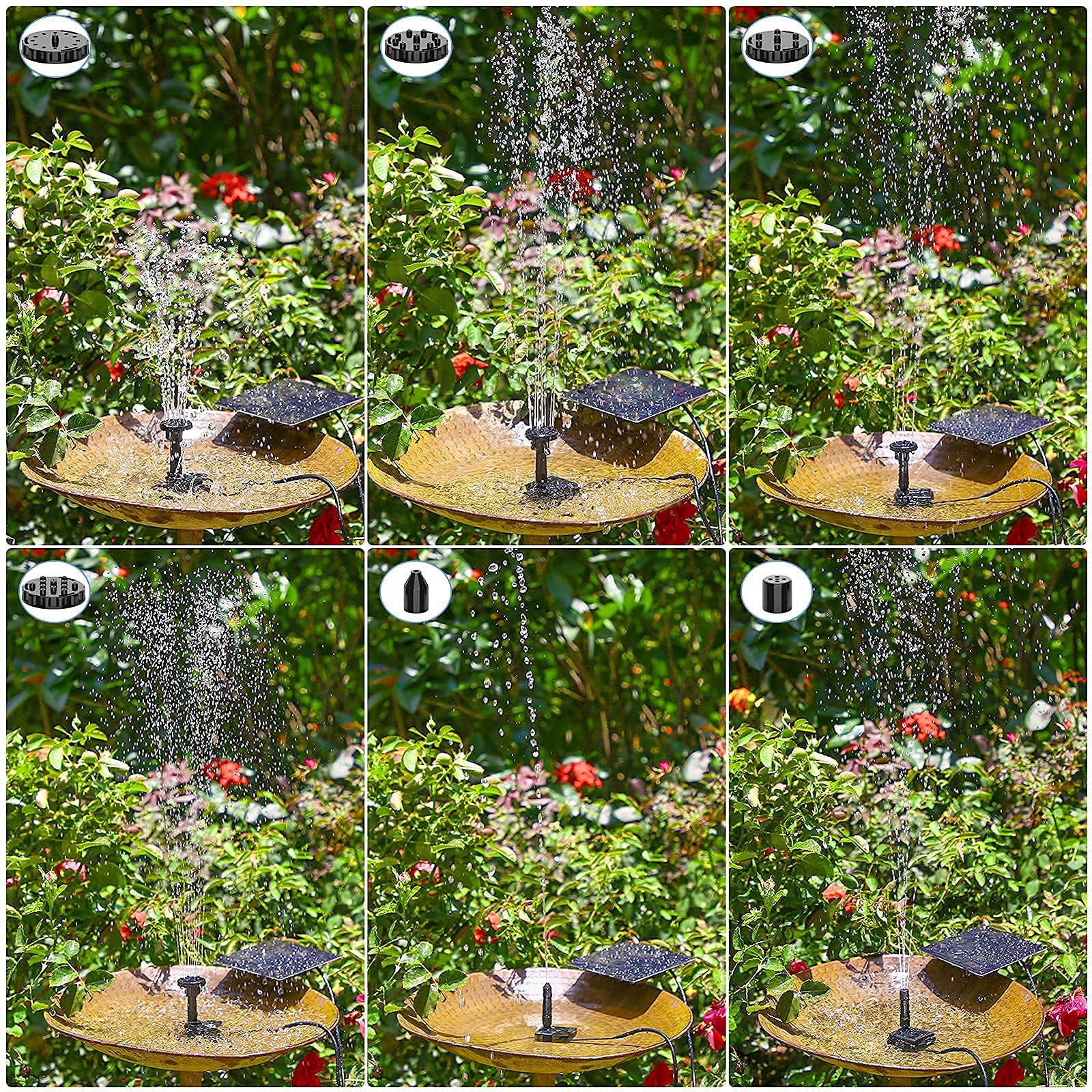 AISITIN DIY Solar Water Pump Kit for Water Feature Outdoor, Solar Powered Water Fountain Pump with 6 Nozzles for Bird Bath, Ponds, Garden, Fish Tank