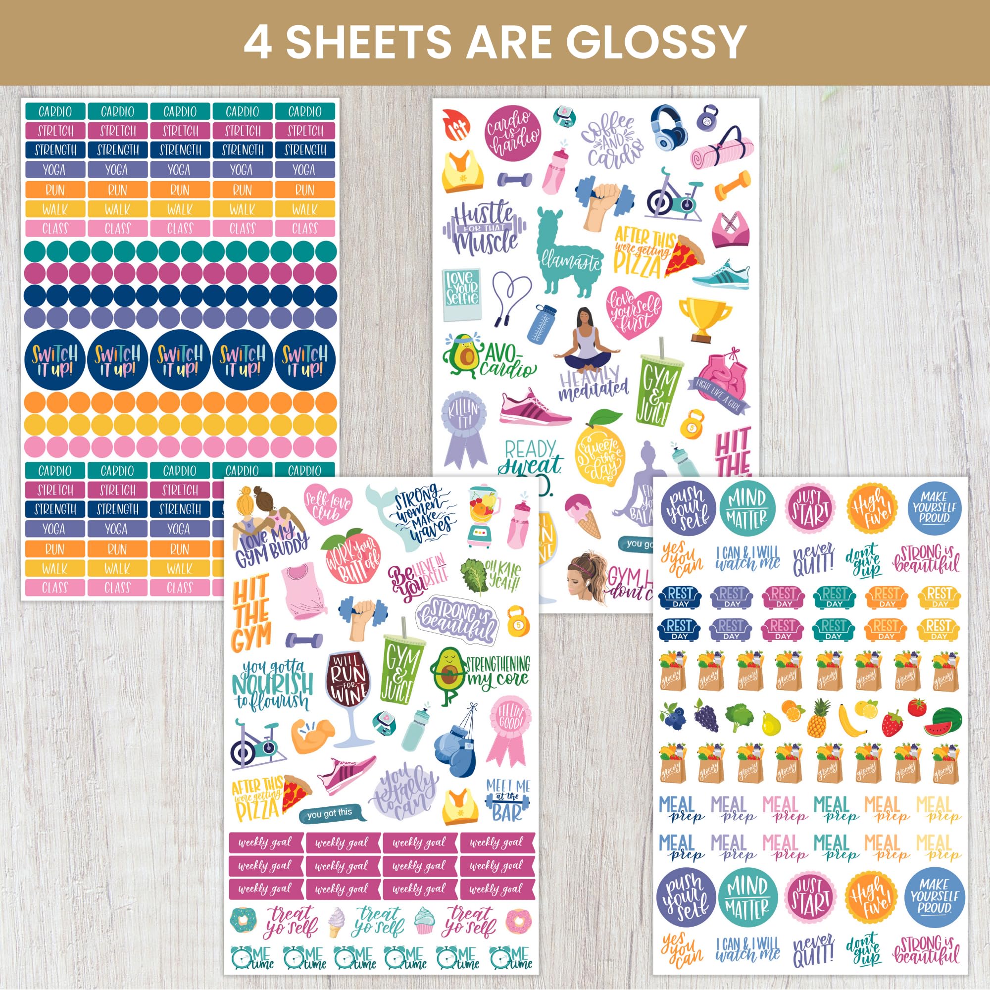 bloom daily planners Health Wellness and Fitness Planner Stickers - Variety Sticker Pack - Six Sticker Sheets Per Pack!