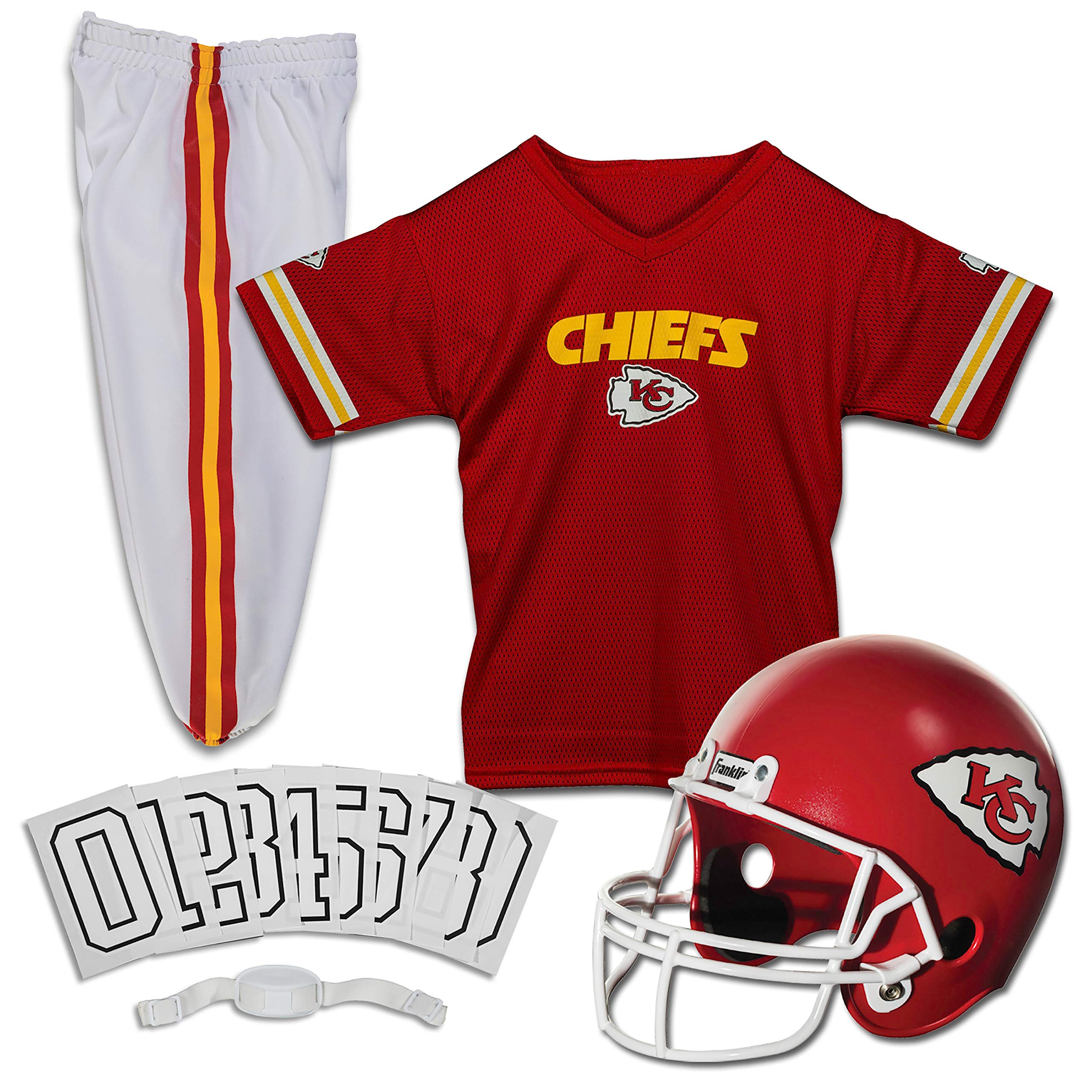 Franklin Sports Kansas City Chiefs Kids Football Uniform Set - NFL Youth Football Costume for Boys & Girls - Set Includes Helmet, Jersey & Pants - Large