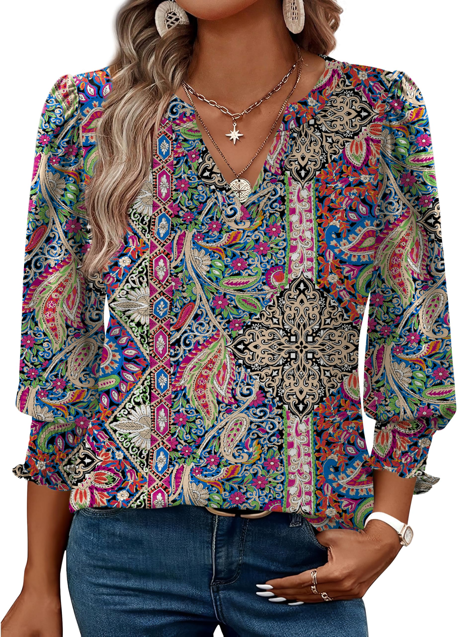 Womens Blouses Dressy Casual 3/4 Sleeve Summer Shirts for Women 2025 Trendy Tunic Tops for Women Loose Fit Dressy L