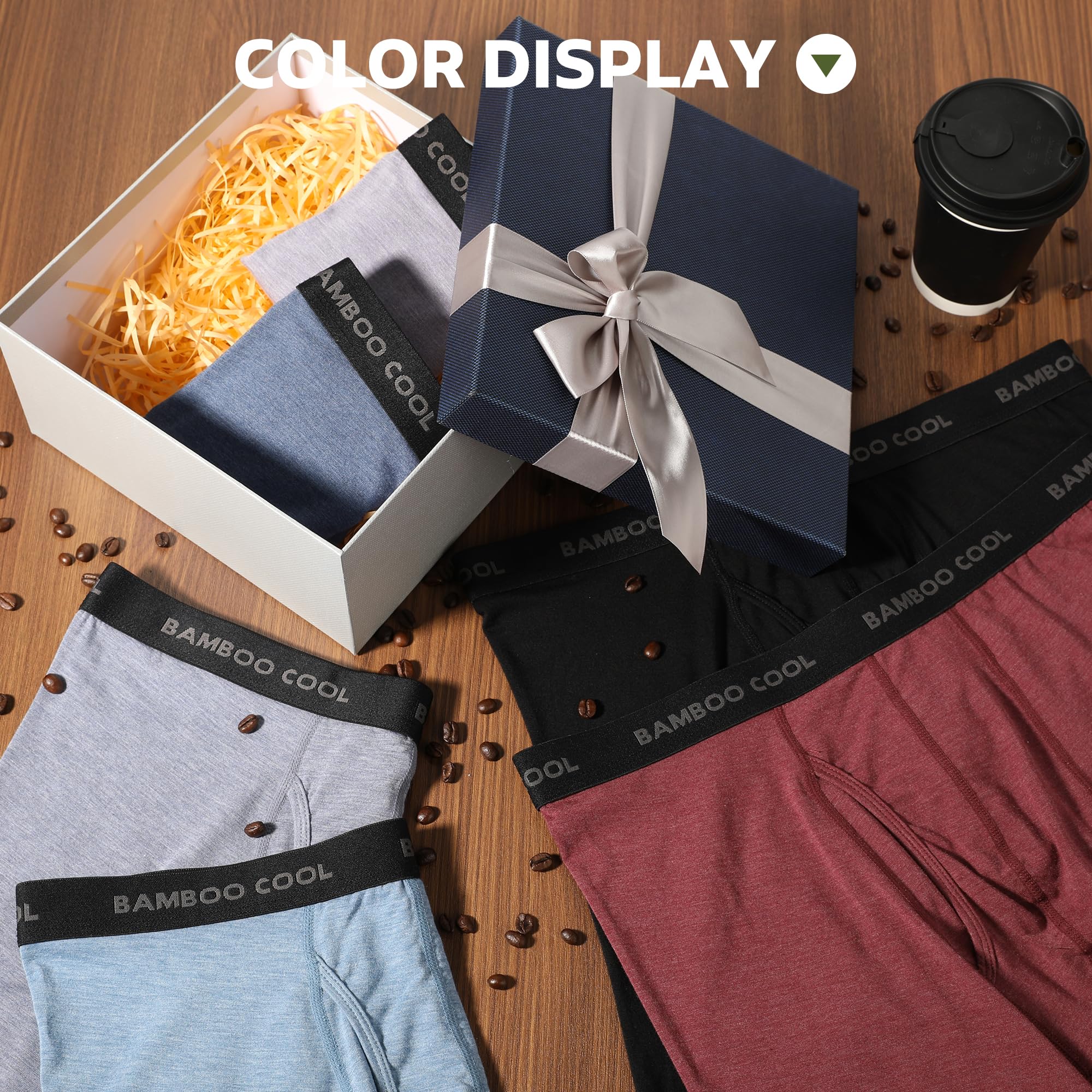 BAMBOO COOL Men’s Underwear boxer briefs Soft Comfortable Bamboo Viscose Underwear Trunks (4 Pack), Multicolor