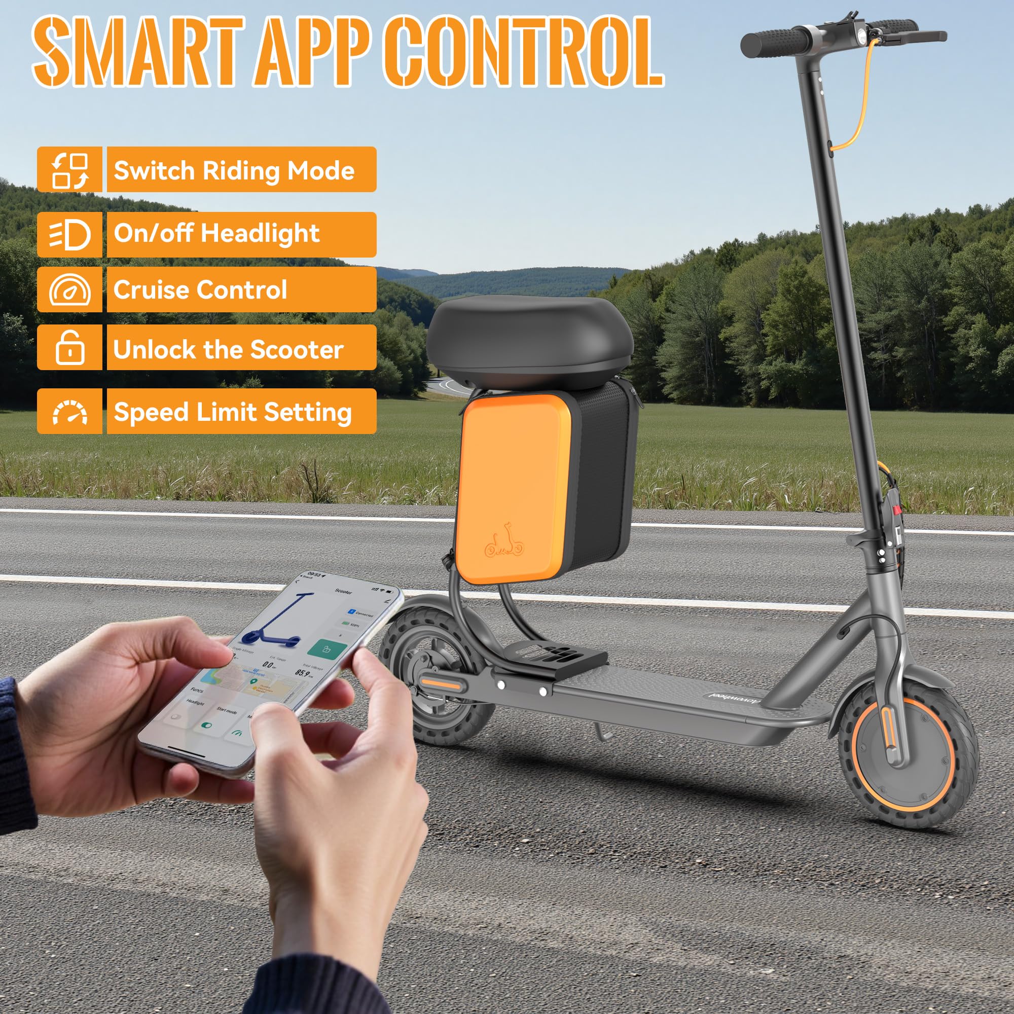 Aovowheel Electric Scooter for Adults, Folding E Scooter with 350W Motor 19 Mph Top Speed, Max 23 Miles Long Range, 8.5'' Solid Tires Commuting Scooters with Dual Brakes System, APP
